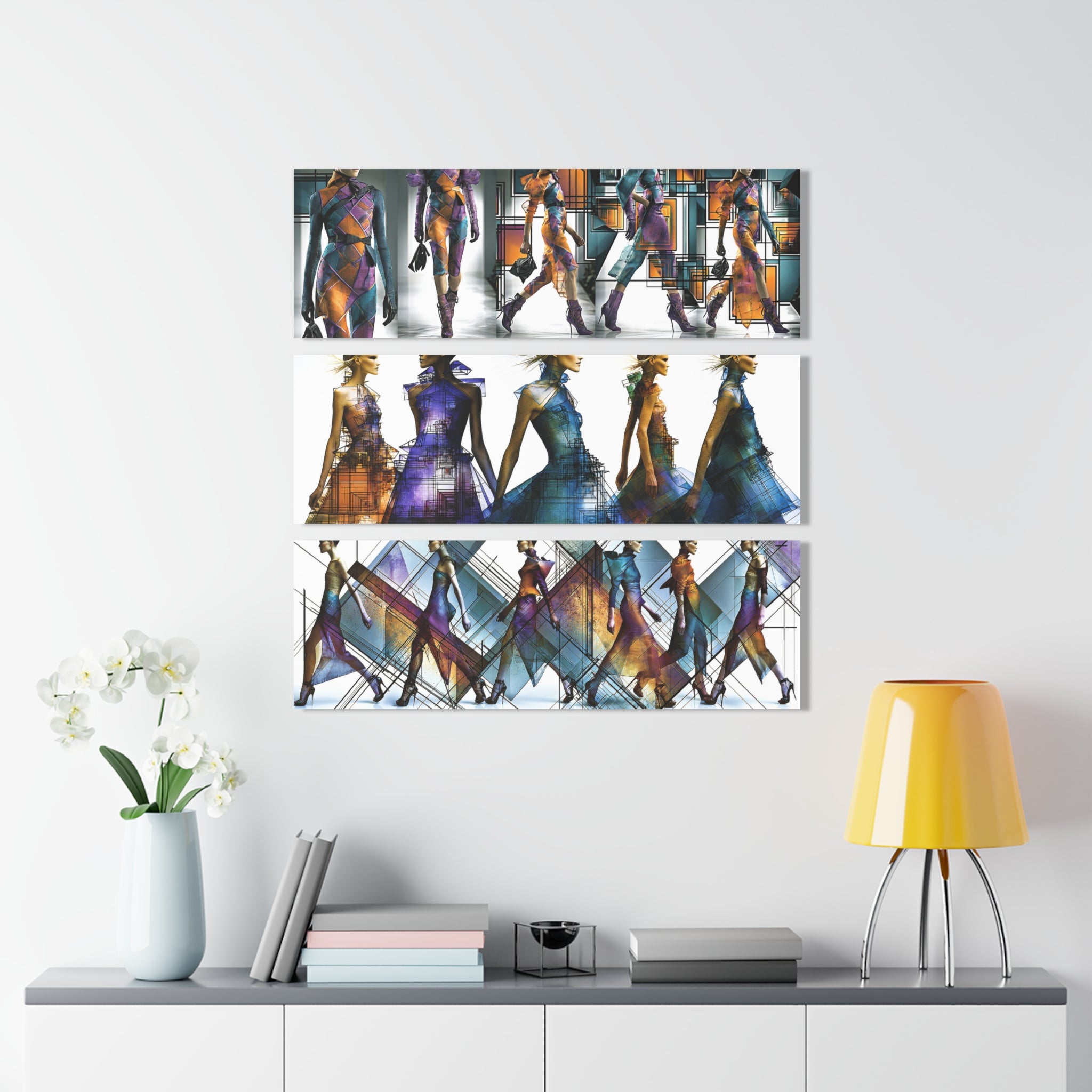 Fashion Runway Triptych Acrylic Wall Art — Modern Figurative Prints