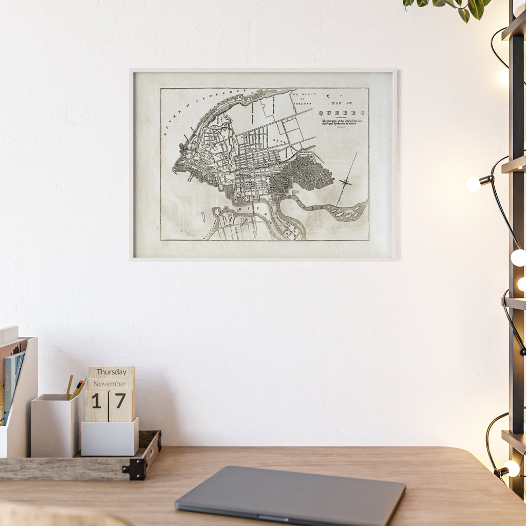 Map of QUEBEC. Vintage City Map Poster with Wooden Frame — Antique Style Wall Art