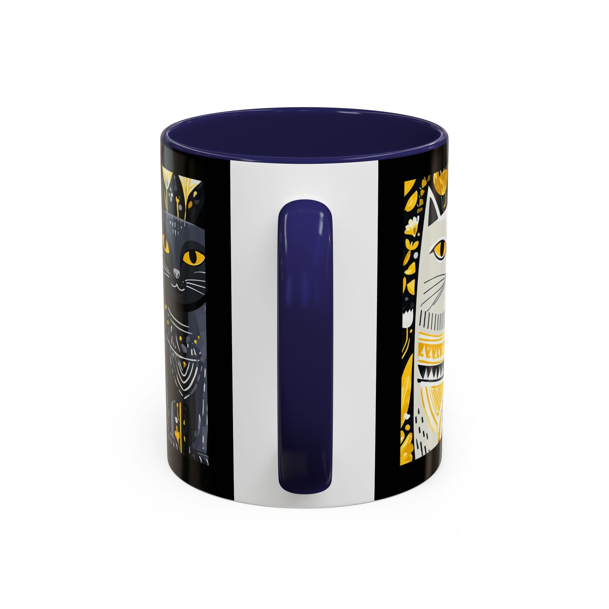 Black & Gold Cat Floral Coffee Mug — Whimsical Botanical Cat Accent Mug (11/15oz)