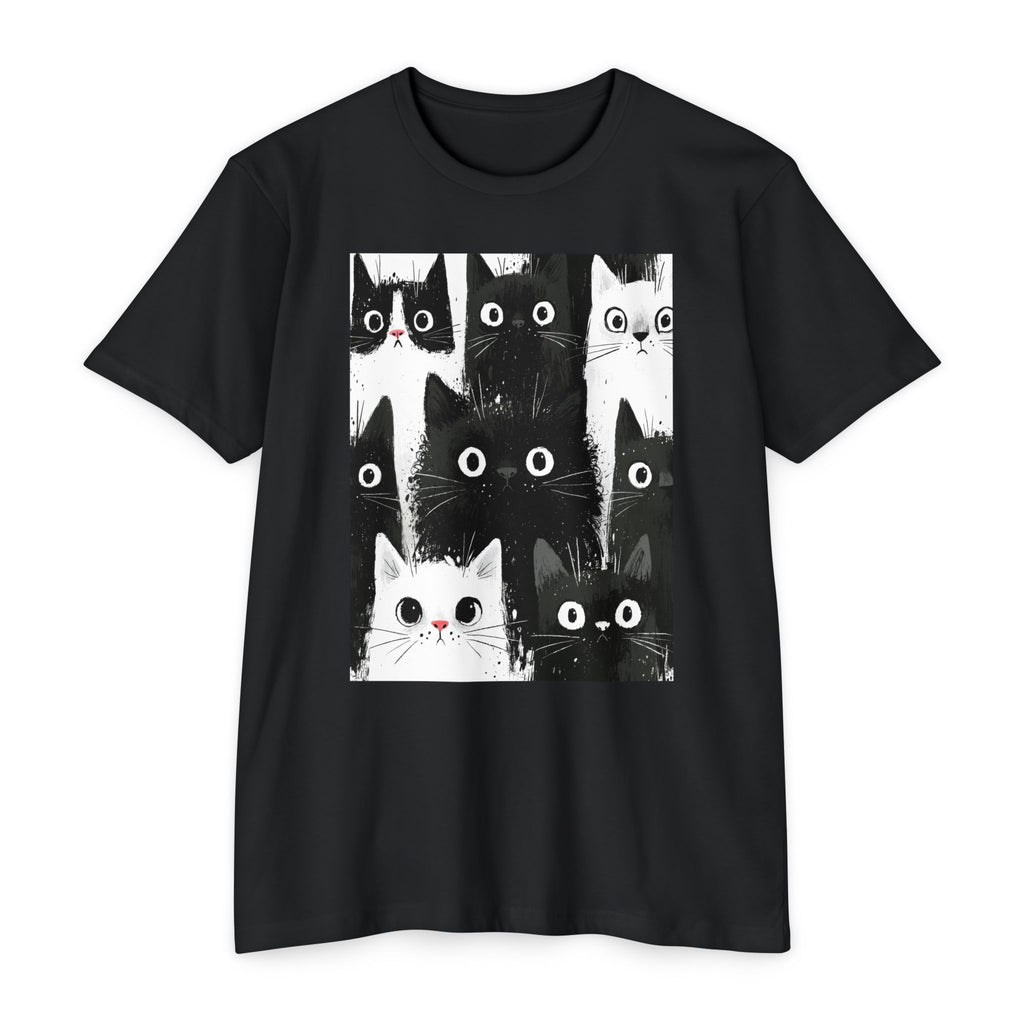 Cat Pack Graphic T-Shirt — Cute Black & White Cats Print