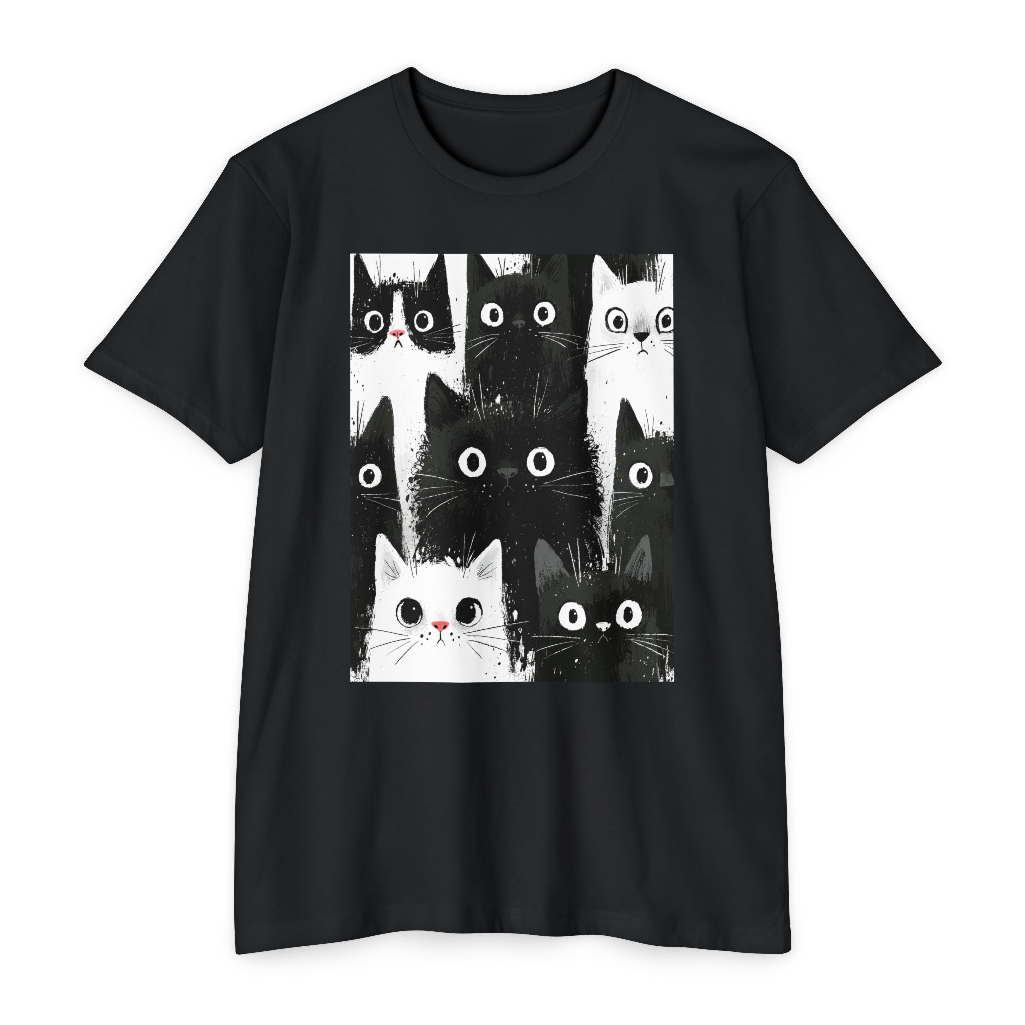 Cat Pack Graphic T-Shirt — Cute Black & White Cats Print