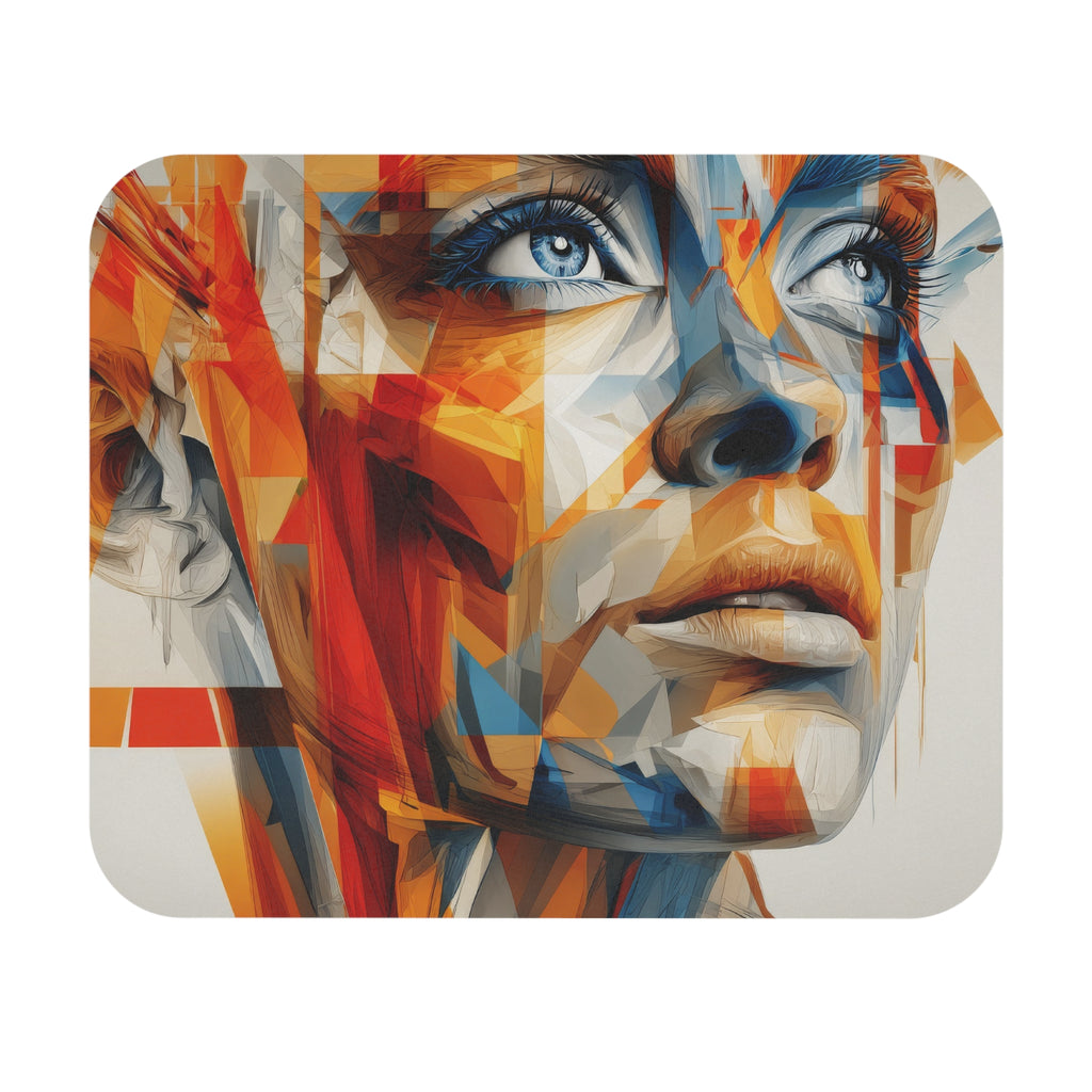 Abstract Geometric Face Mouse Pad — Colorful Modern Art Desk Mat