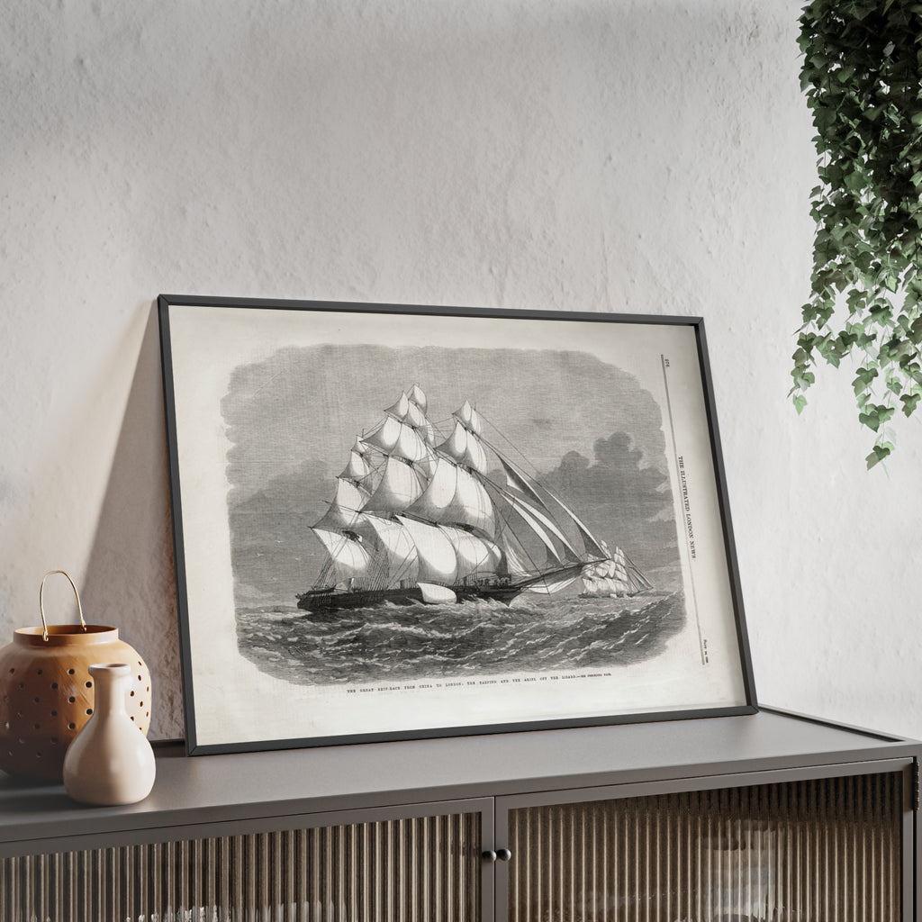The Great Ship-Race from China to London. Vintage Sailing Ship Wall Poster with Wooden Frame – Nautical Marine Print