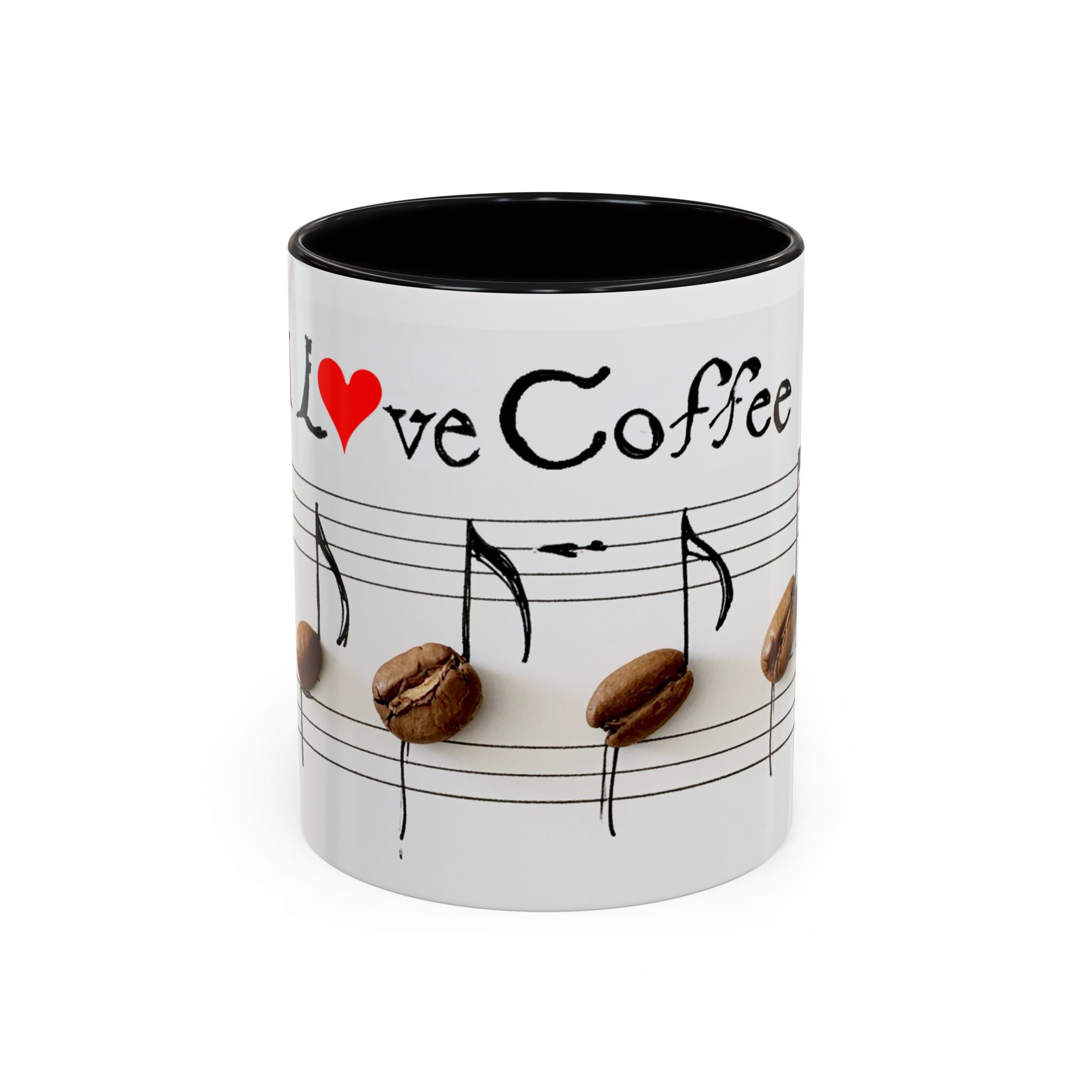 Coffee Lover Music Mug — "Love Coffee" Musical Notes Accent Mug (11/15 oz)