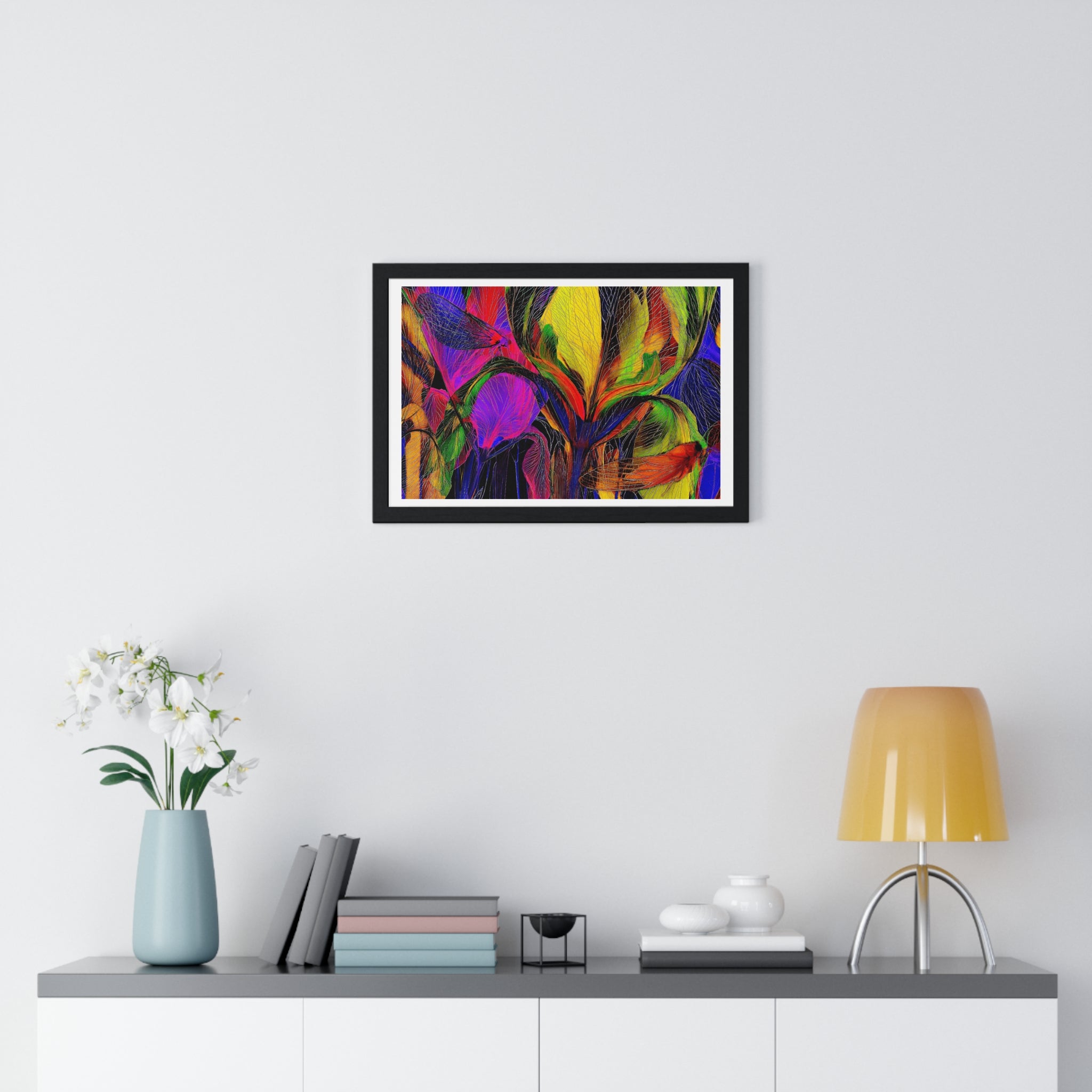 Abstract Rainbow Floral Framed Poster — Colorful Modern Wall Art (Horizontal)