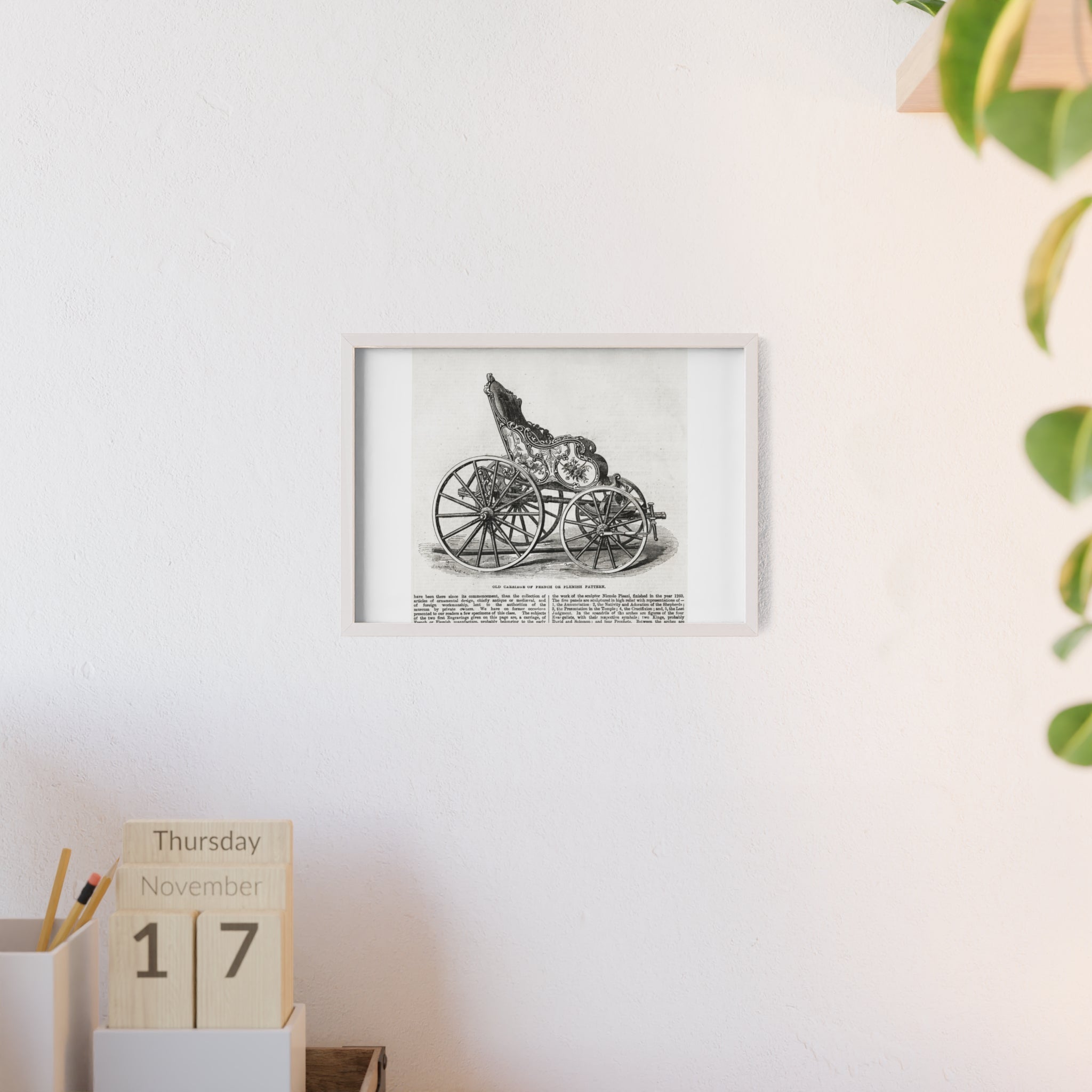 Old Carriage of French or Flemish Pattern. Vintage Carriage Print Poster with Wooden Frame — Antique Transportation Wall Art