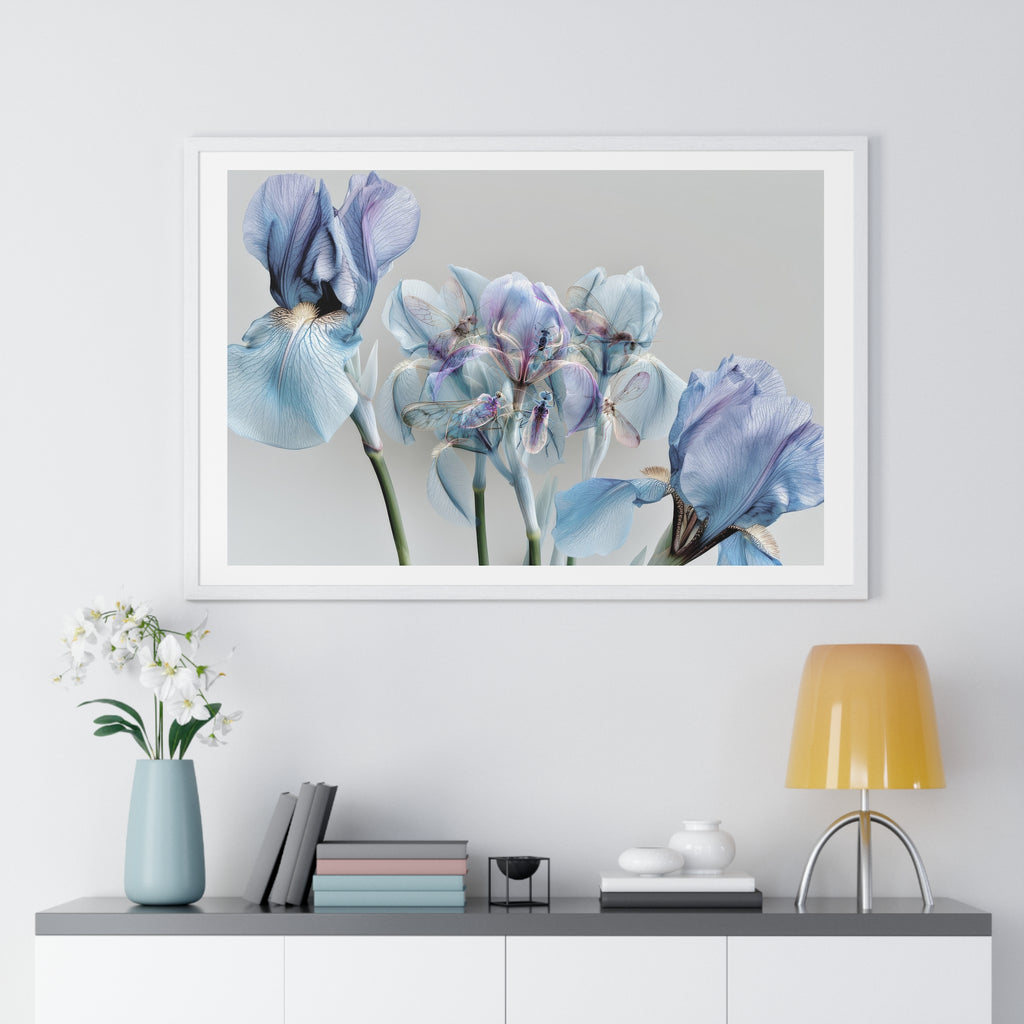 Blue Iris Floral Framed Poster — Botanical Wall Art Print