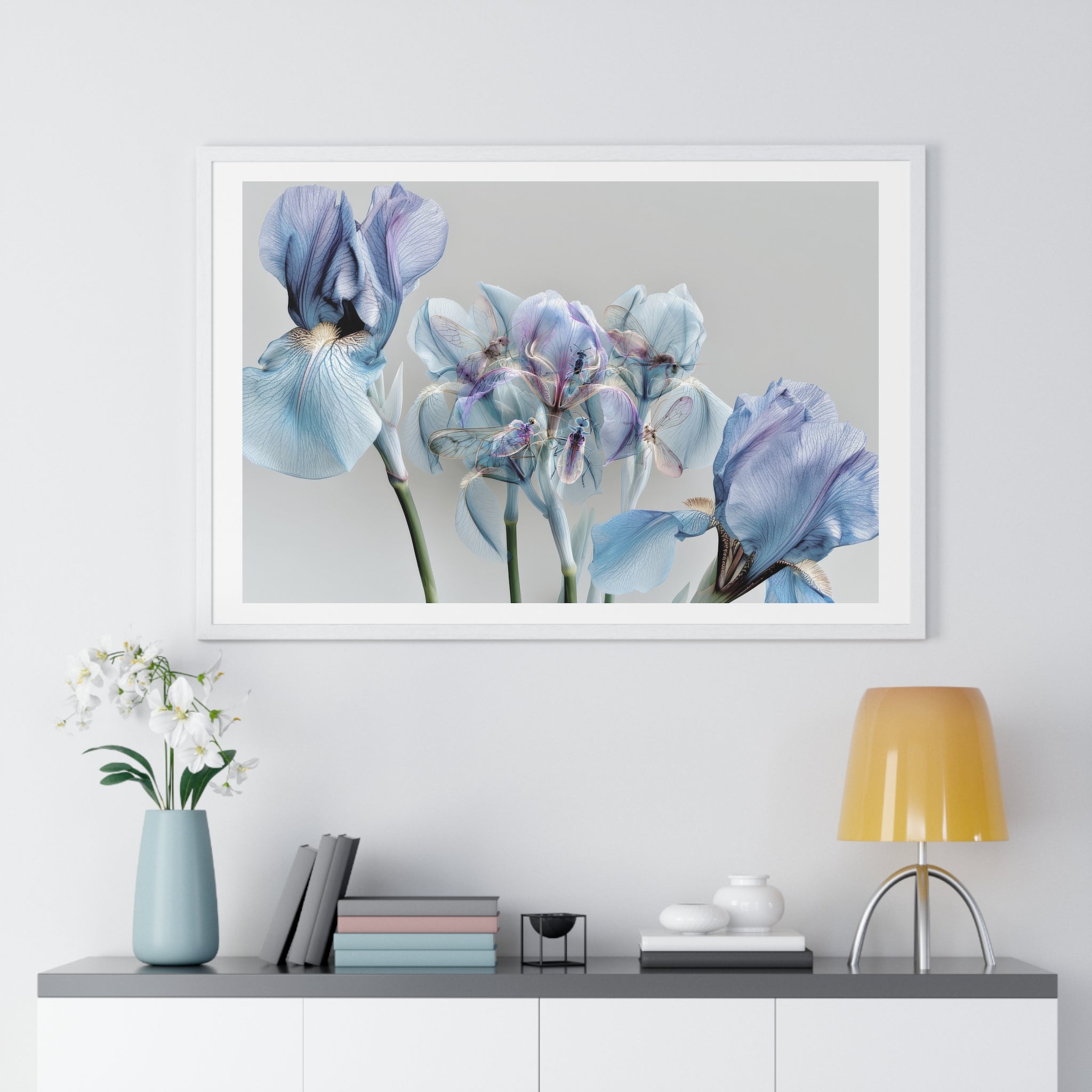 Blue Iris Floral Framed Poster — Botanical Wall Art Print