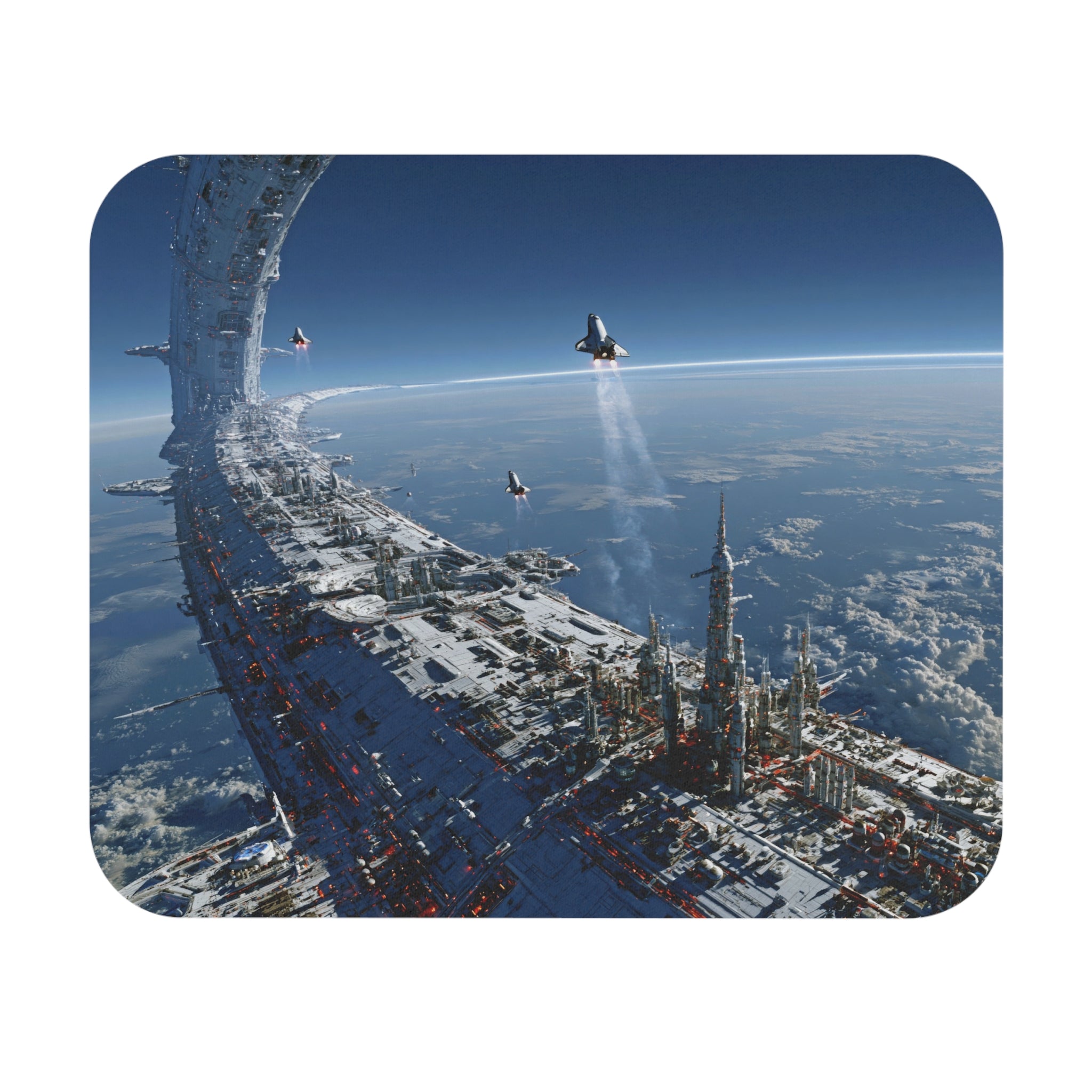 Sci‑Fi Space Station Mouse Pad — Futuristic Orbital City Desk Mat