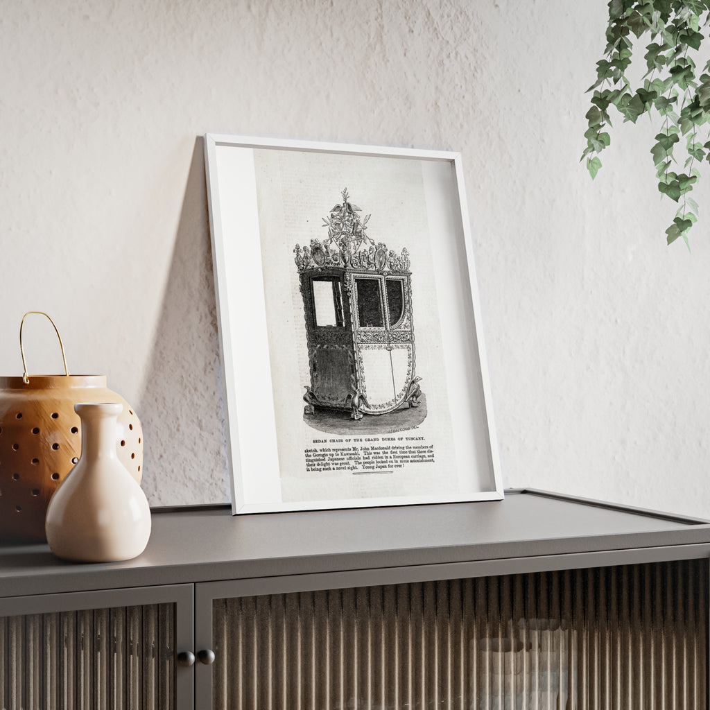 Chair of the GRAND DUKES of TUSCANY. Antique Carriage Print Poster with Wooden Frame — Vintage Engraving Wall Art