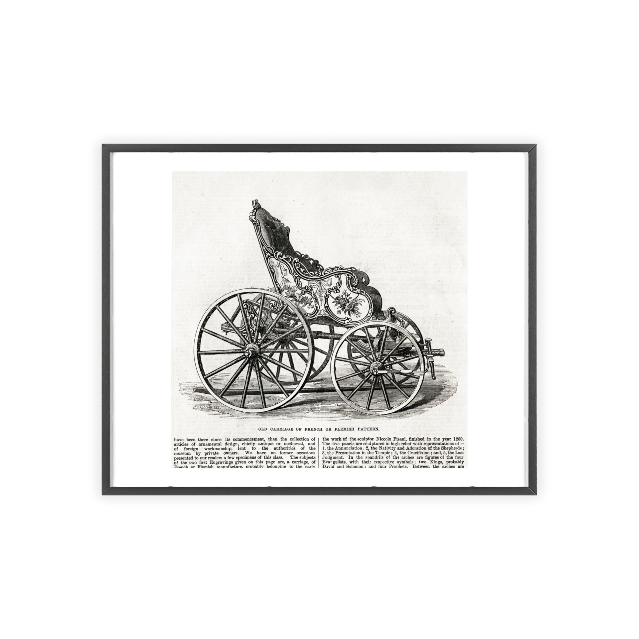 Old Carriage of French or Flemish Pattern. Vintage Carriage Print Poster with Wooden Frame — Antique Transportation Wall Art
