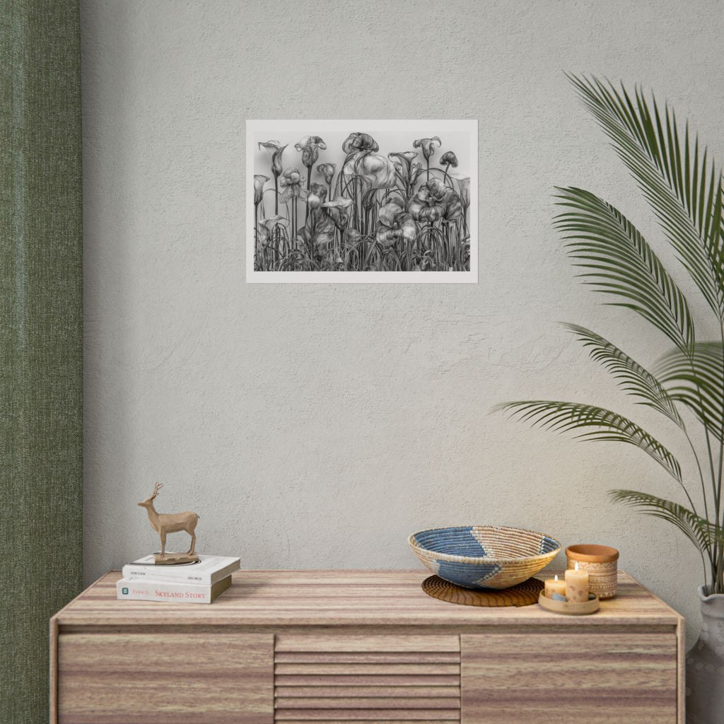 Botanical Iris Poster — Black & White Floral Art Print (Rolled Poster)