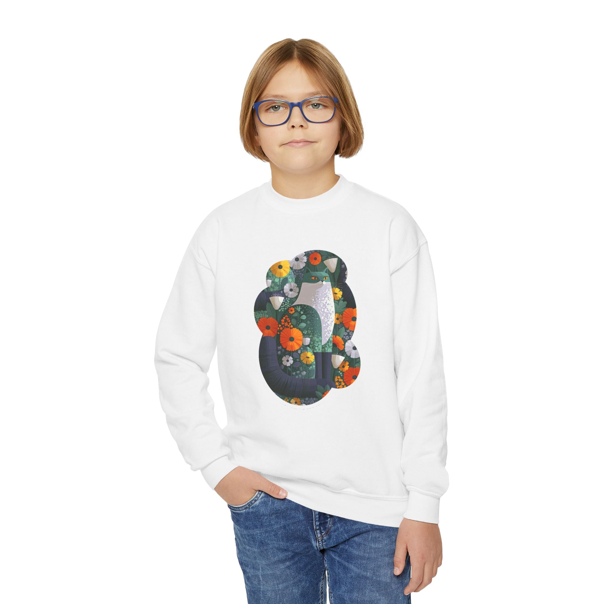 Youth Sweatshirt — Floral Number 8 Crewneck