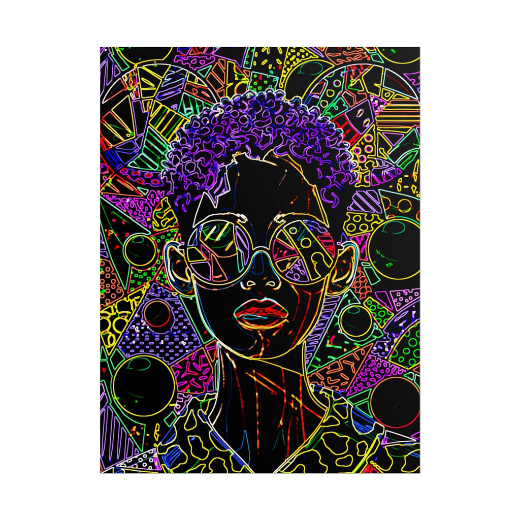 Afrofuturist Neon Portrait Poster