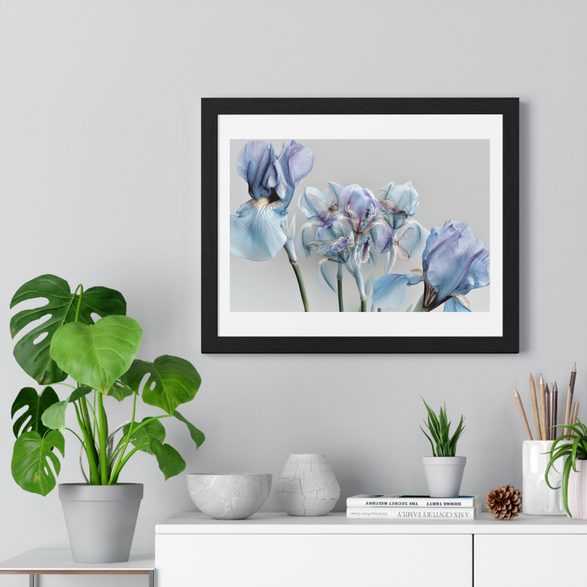 Blue Iris Floral Framed Poster — Botanical Wall Art Print