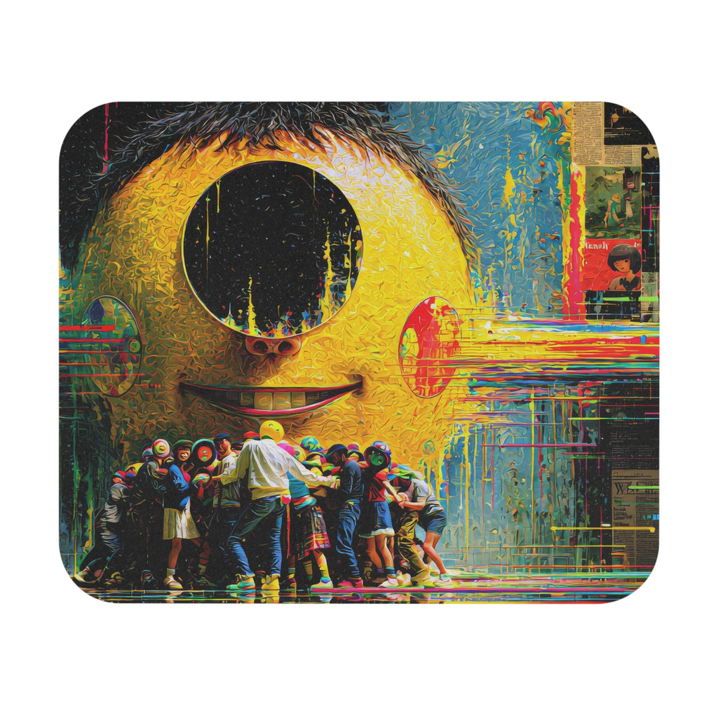 Surreal Smiling Moon Mouse Pad — Colorful Retro Pop Art Desk Mat