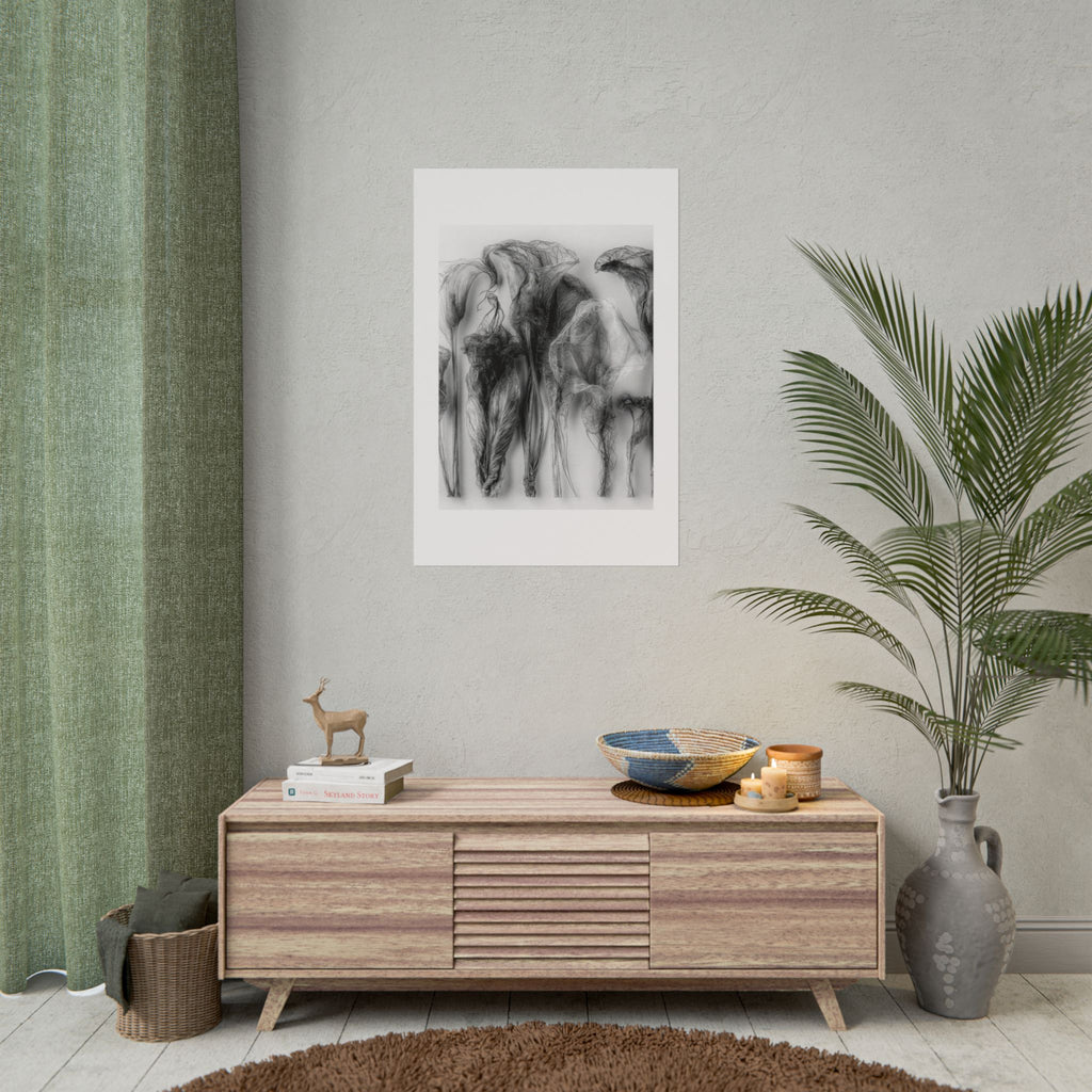 Abstract Smoke Floral Poster — Black & White Botanical Wall Art (Rolled Poster)