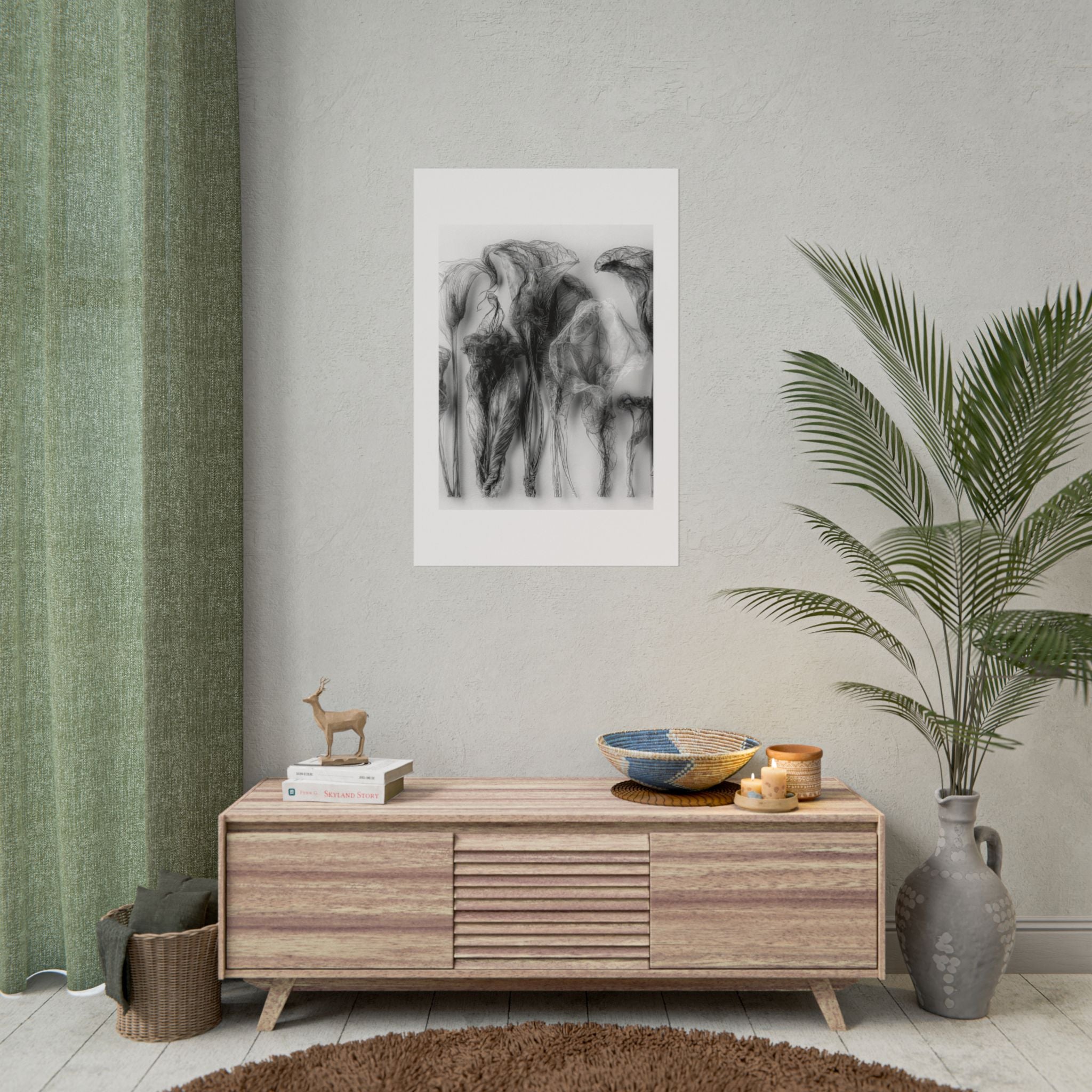 Abstract Smoke Floral Poster — Black & White Botanical Wall Art (Rolled Poster)