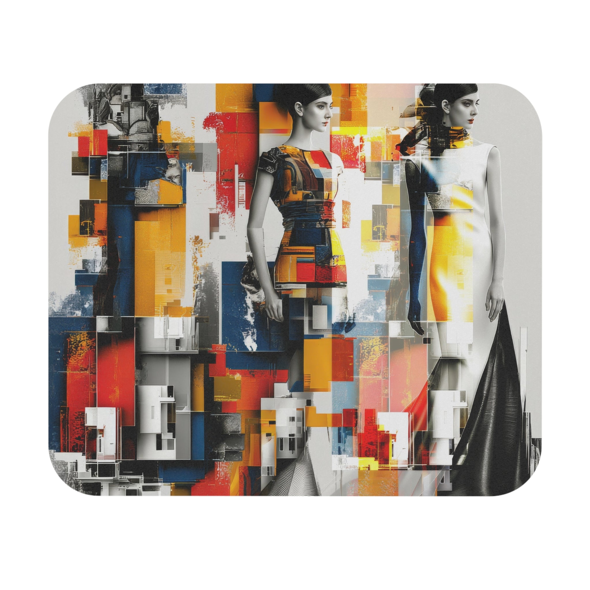 Abstract Fashion Collage Mouse Pad — Retro Mod Style Desk Mat