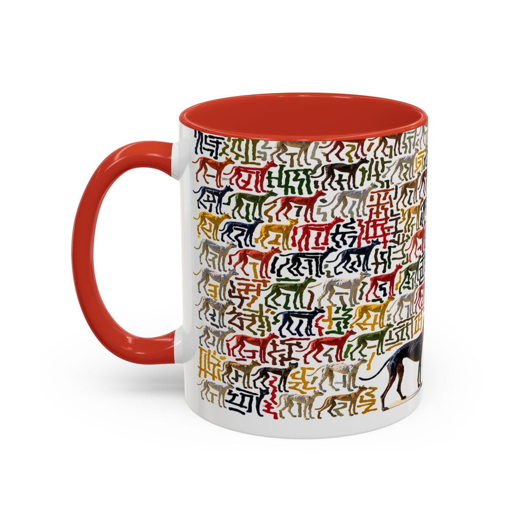 Greyhound Silhouette Accent Coffee Mug — Colorful Script Dog Pattern (11/15oz)