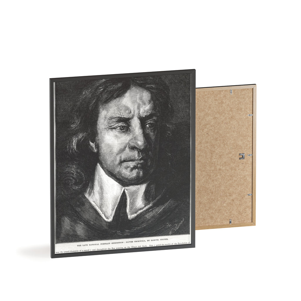 OLIVER CROMWELL. Historical Portrait Poster with Wooden Frame — Vintage Chalk-Style Print