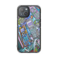Holographic Retro Phone Case — Clear Magnetic Impact Case with Vintage Cellphone Collage