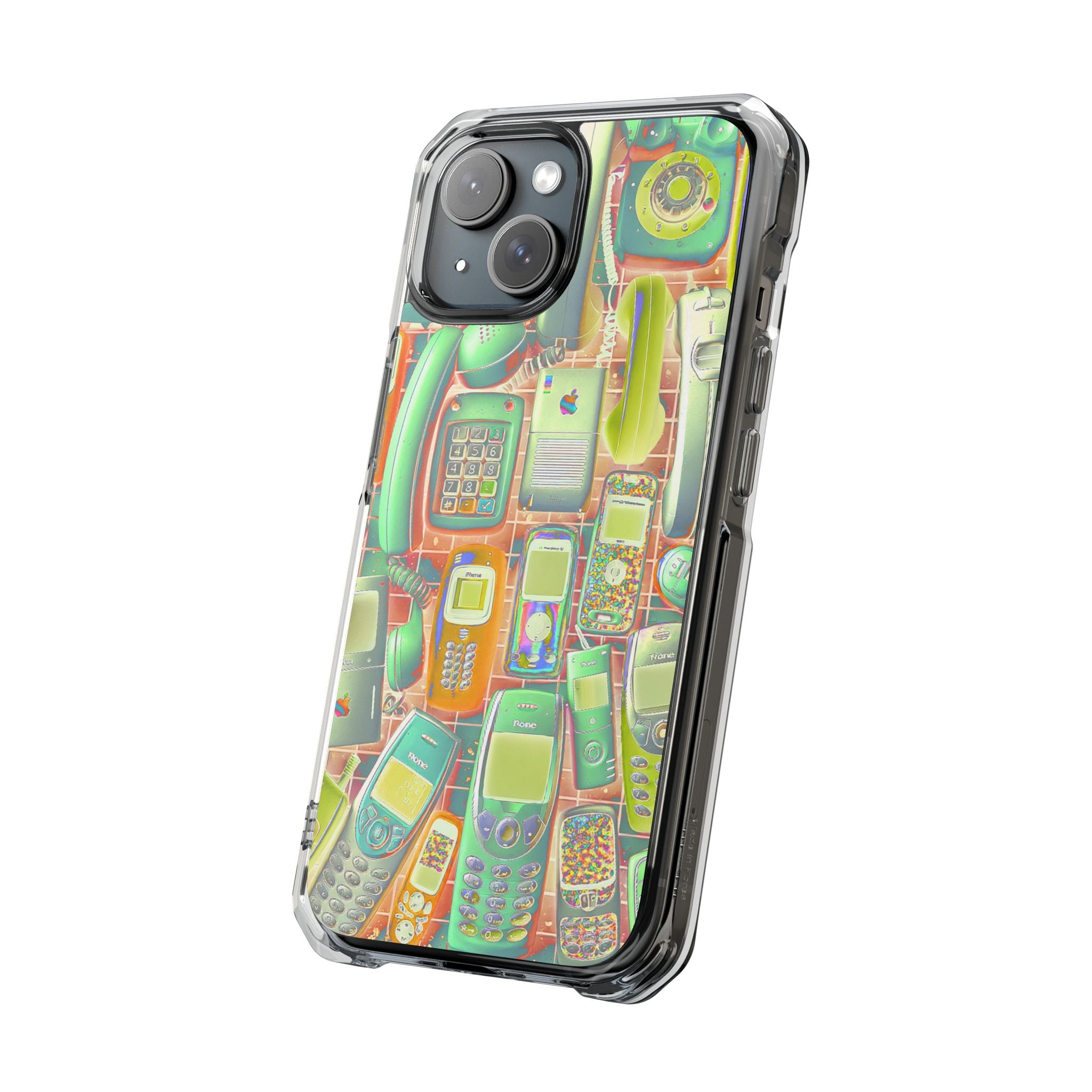 Clear Magnetic Phone Case — Retro Cellphone Collage Design