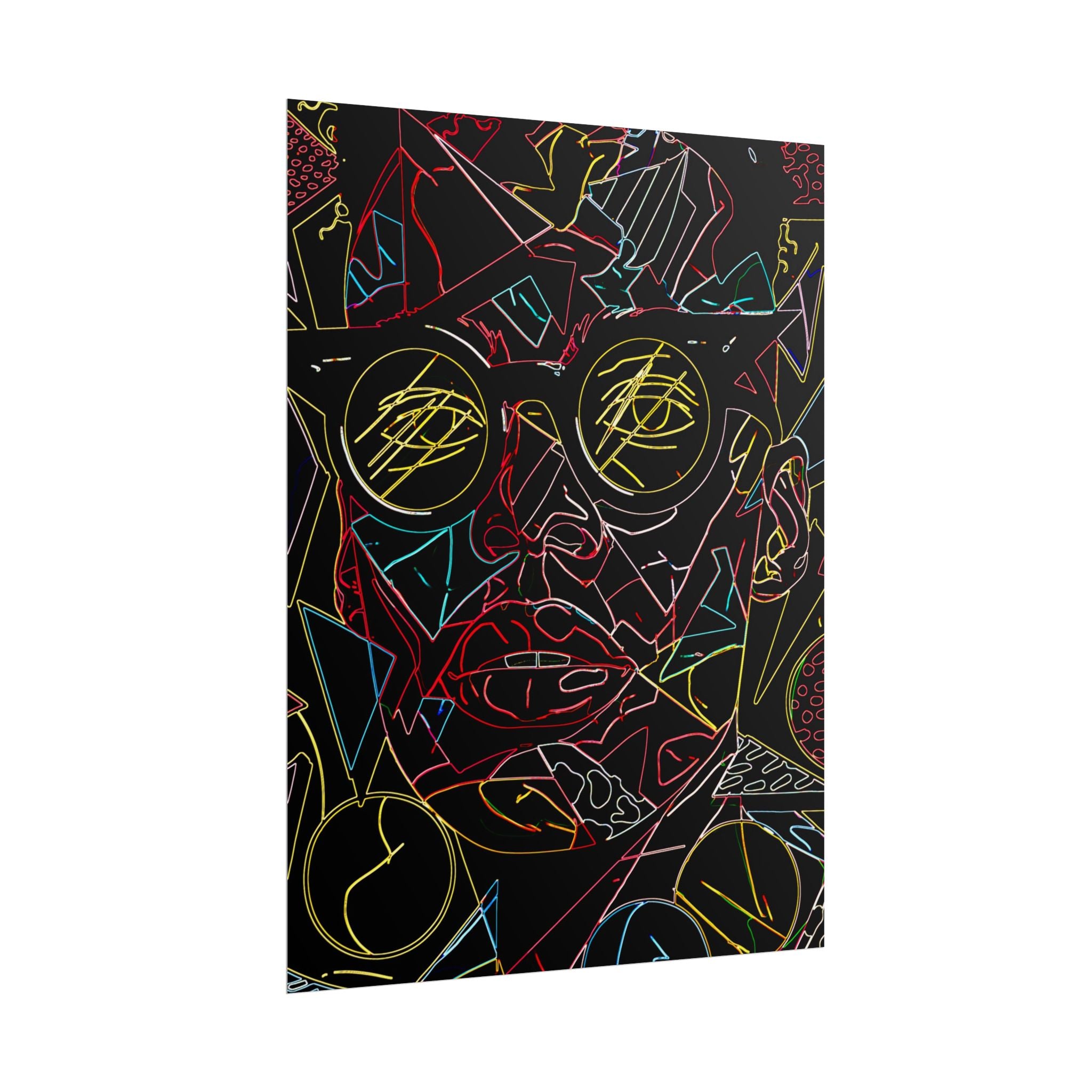 Abstract Neon Line Art Poster – Stylized Sunglasses Face Rolled Art Print