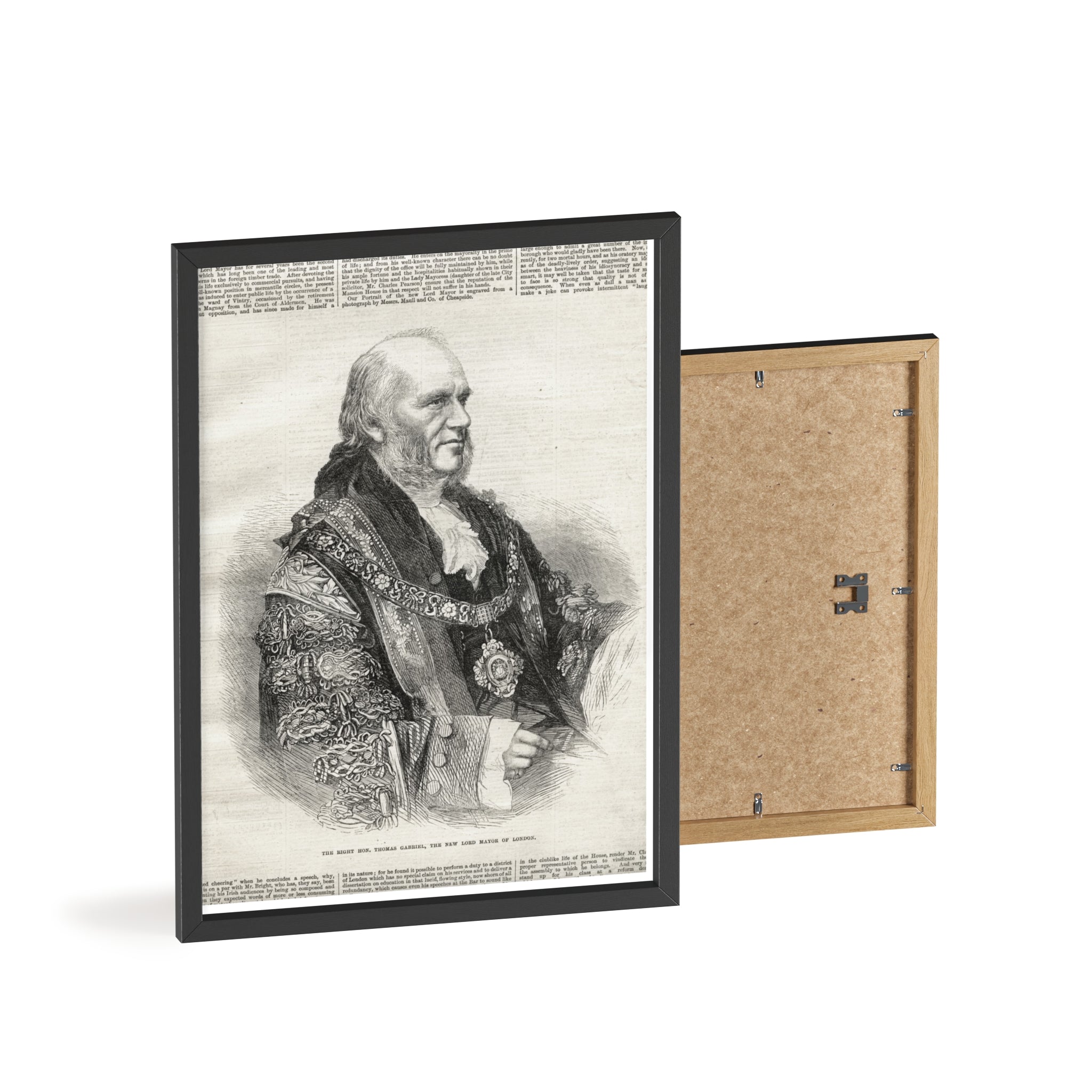 The Right Hon.Thomas Gabriel, the New Lord Mayor of London. Vintage Illustrated Statesman Poster with Black Wooden Frame