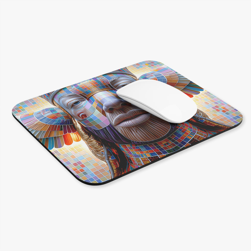 Color Mosaic Tribal Face Mouse Pad — Vibrant Geometric Desk Mat