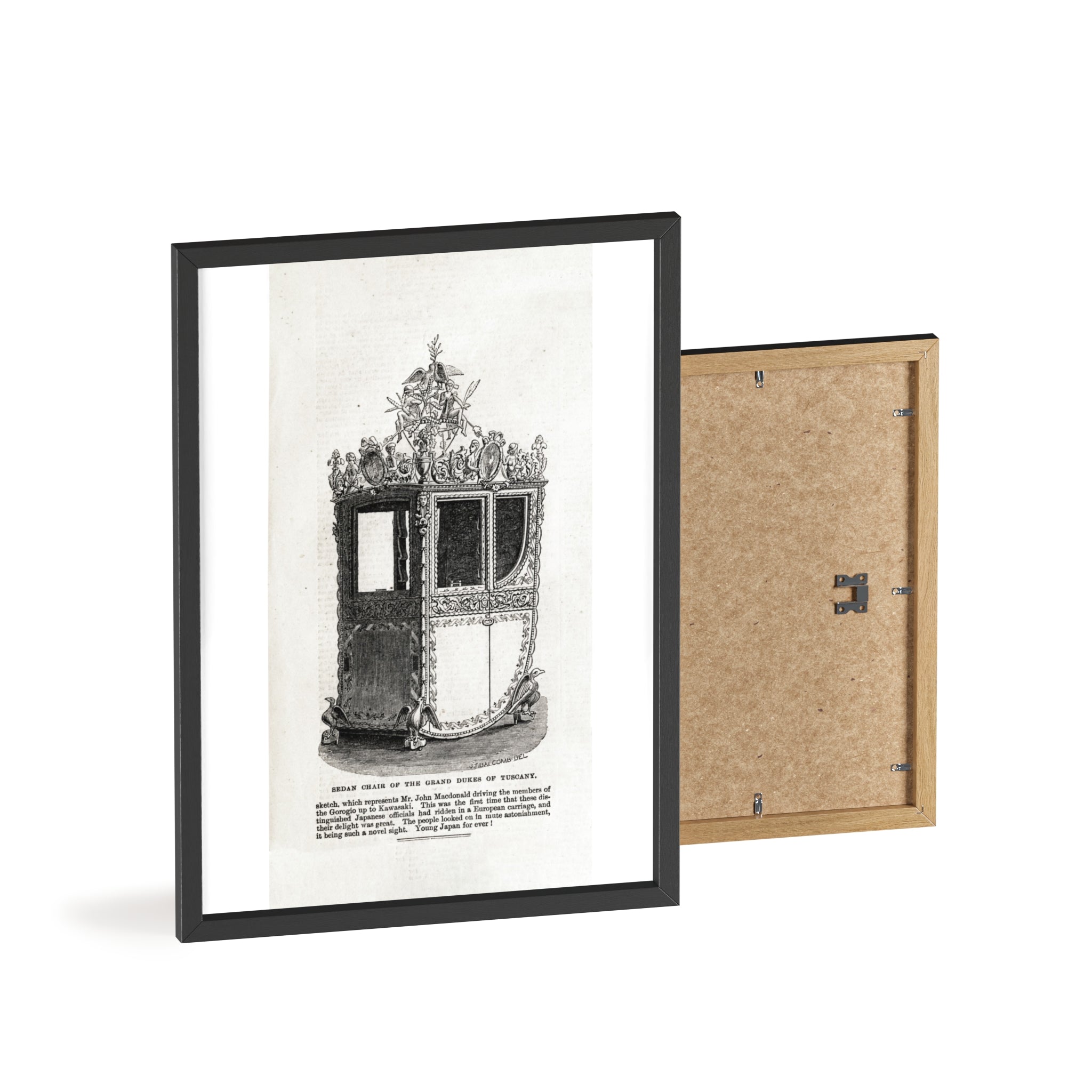 Chair of the GRAND DUKES of TUSCANY. Antique Carriage Print Poster with Wooden Frame — Vintage Engraving Wall Art
