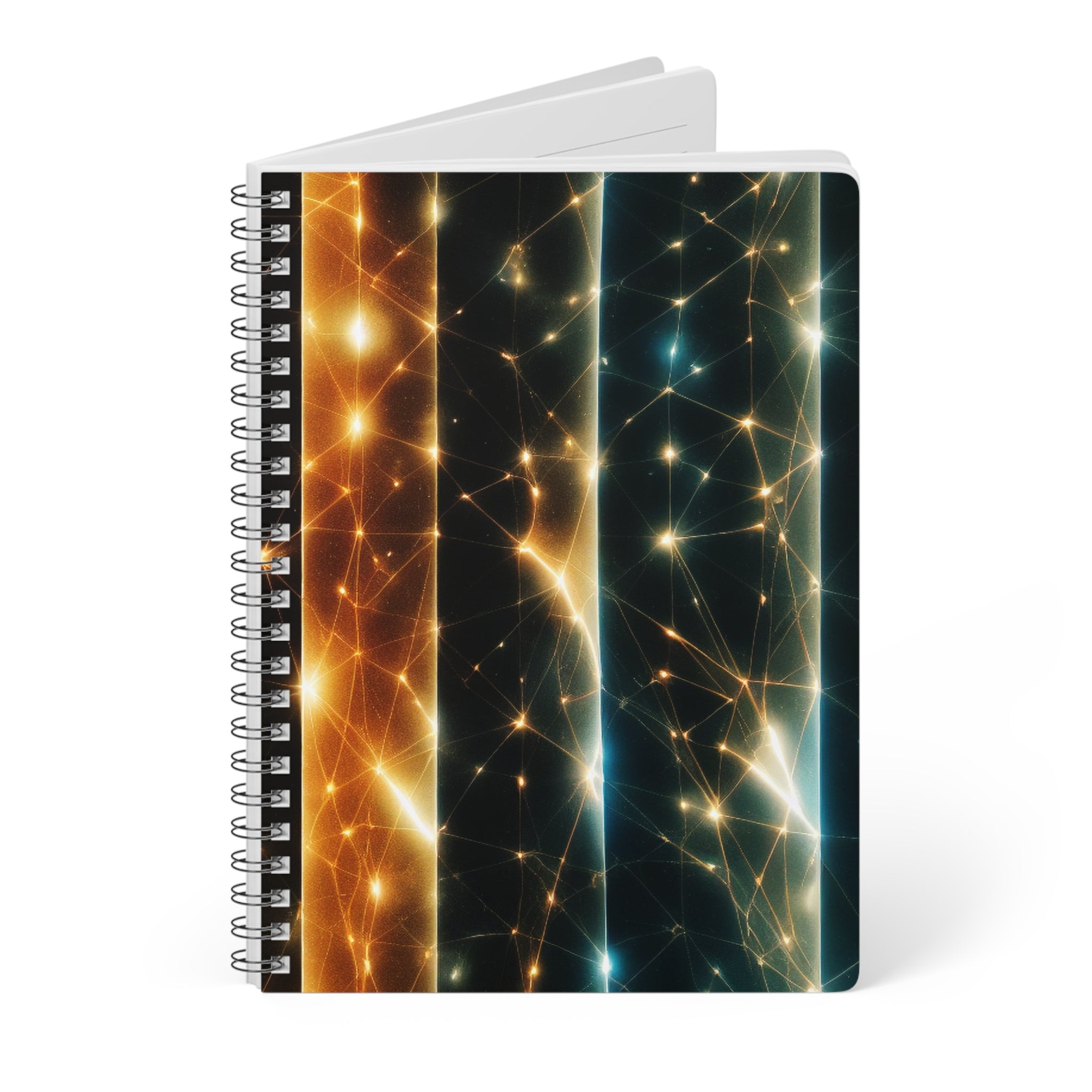 A5 Wired Notebook — Golden & Teal Neural Light Pattern, Lined Pages