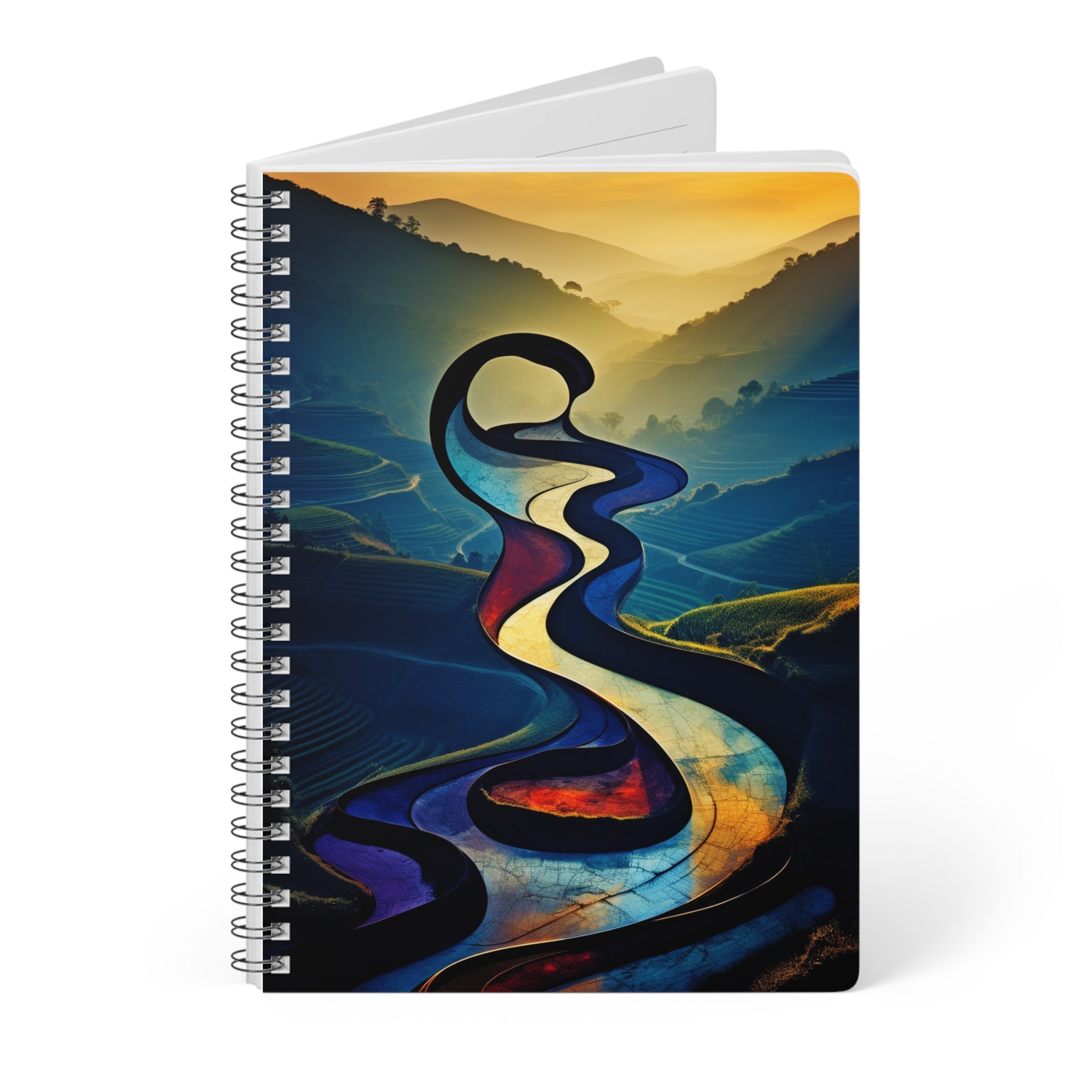 A5 Spiral Notebook — Abstract River Sunset Art Journal