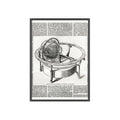 TELLURION GLOBE for Exhibiting the Motions of the Earth. Vintage Celestial Globe Poster with Wooden Frame — Antique Astronomy Wall Art