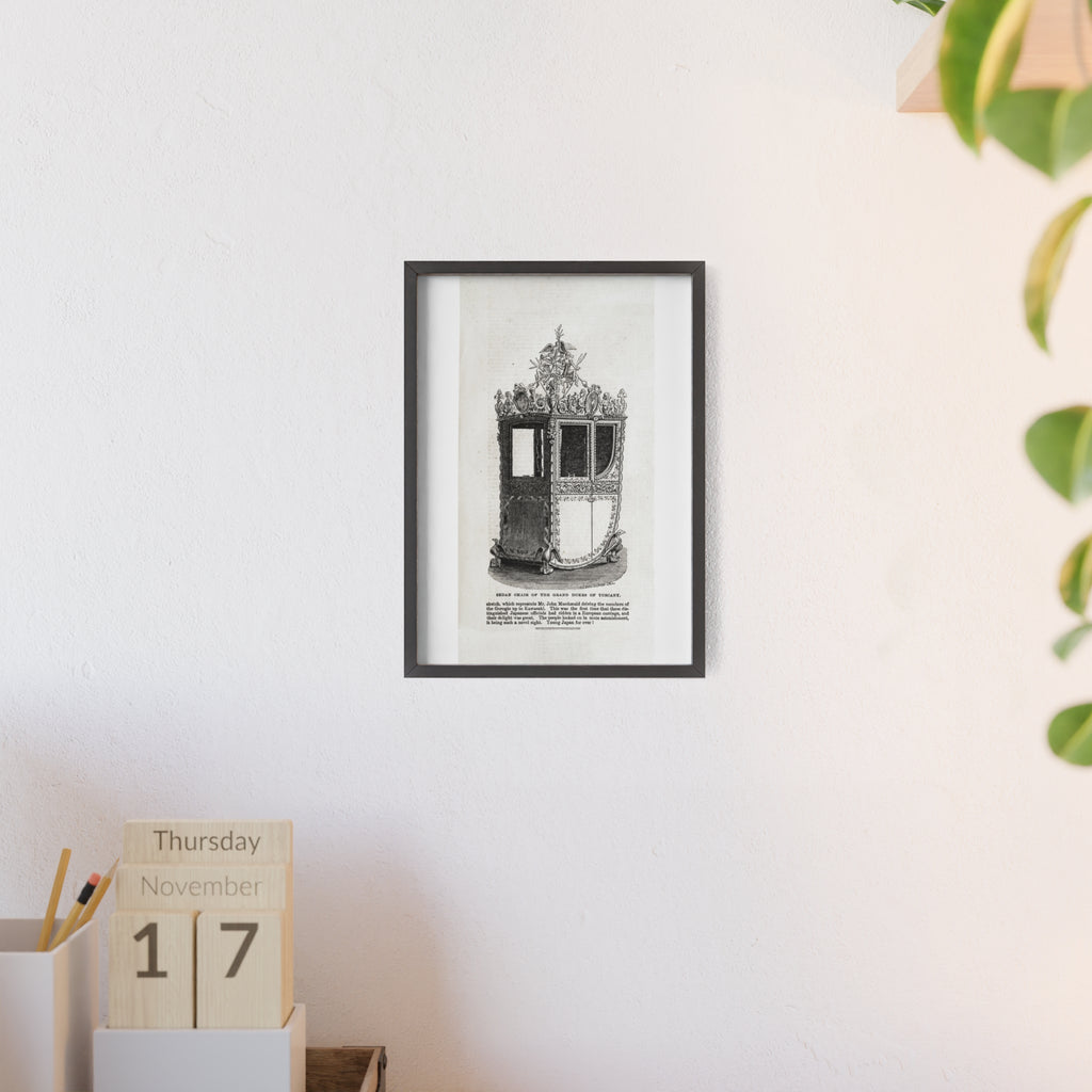 Chair of the GRAND DUKES of TUSCANY. Antique Carriage Print Poster with Wooden Frame — Vintage Engraving Wall Art
