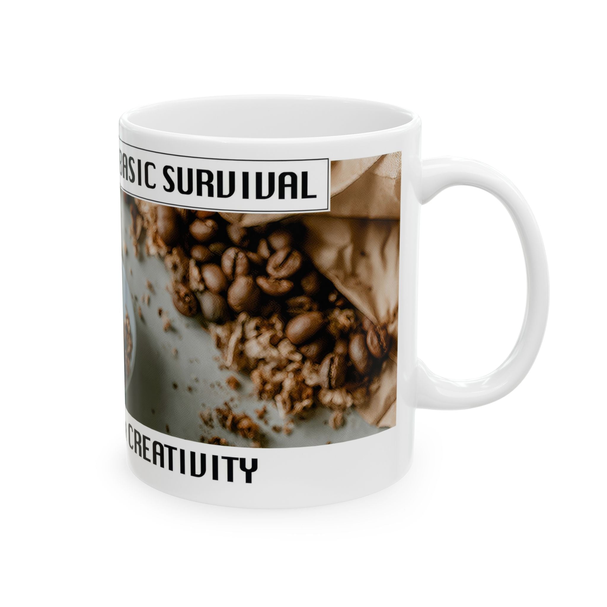 Ceramic Mug — 'First Cup Is Just for Basic Surviving, Second Cup Is for Creating' Coffee Photo Design