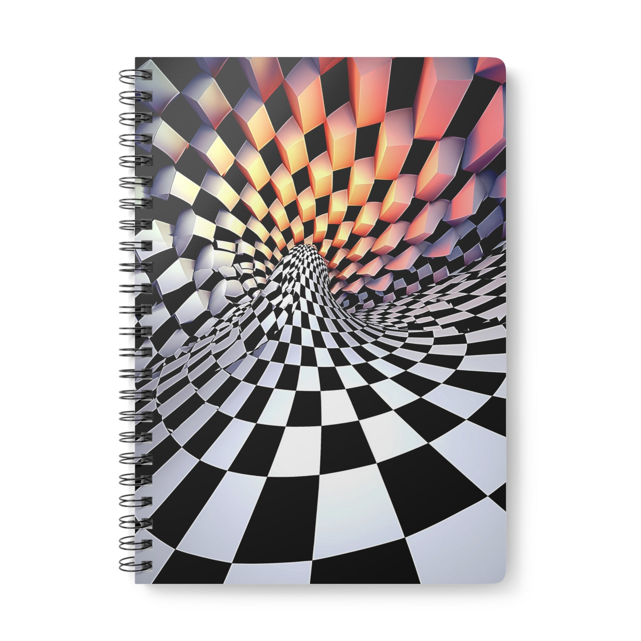 A5 Wirobound Notebook — Psychedelic Checkerboard Spiral Cover, Lined Journal for Notes & Sketches