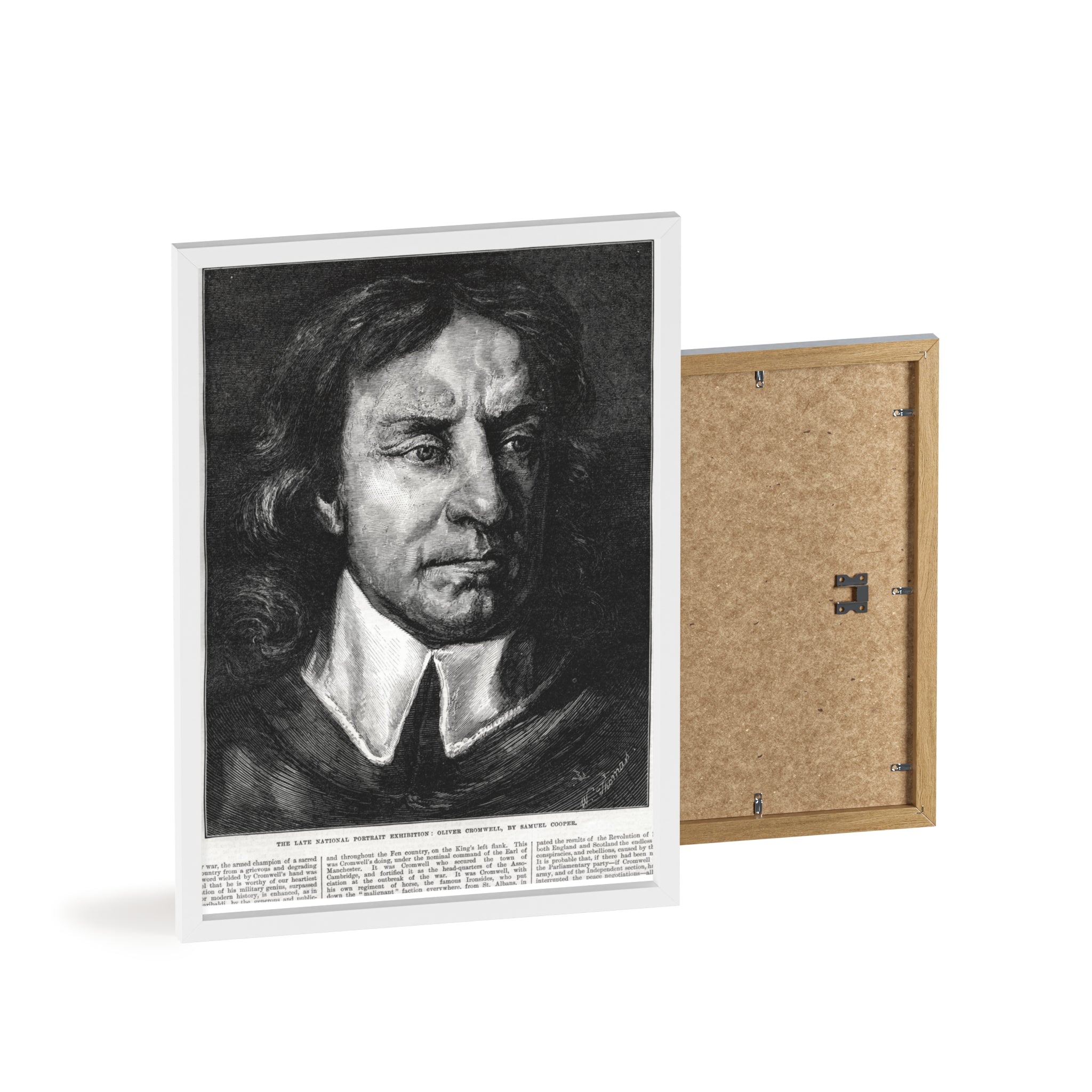OLIVER CROMWELL. Historical Portrait Poster with Wooden Frame — Vintage Chalk-Style Print