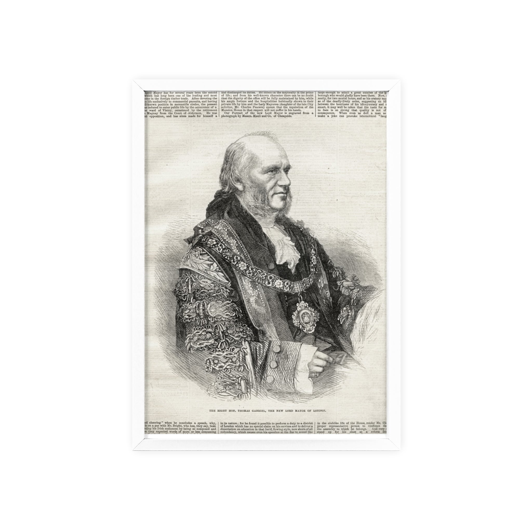 The Right Hon.Thomas Gabriel, the New Lord Mayor of London. Vintage Illustrated Statesman Poster with Black Wooden Frame