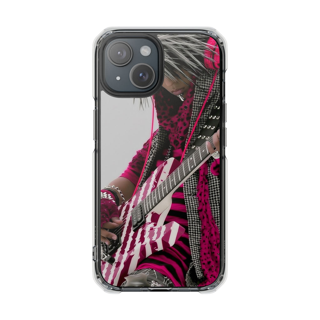 Clear Magnetic Phone Case — Retro Rock Guitar Design