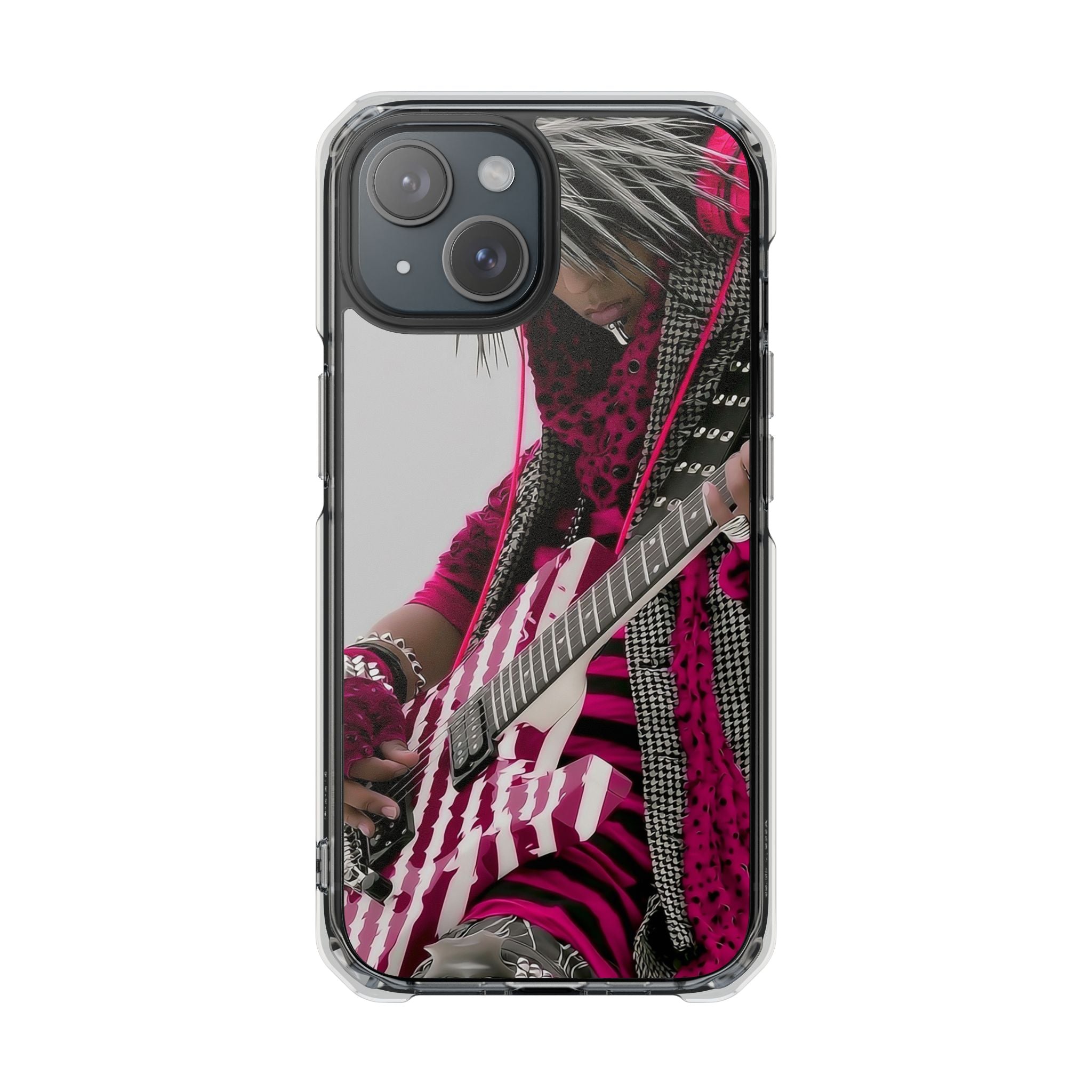 Clear Magnetic Phone Case — Retro Rock Guitar Design