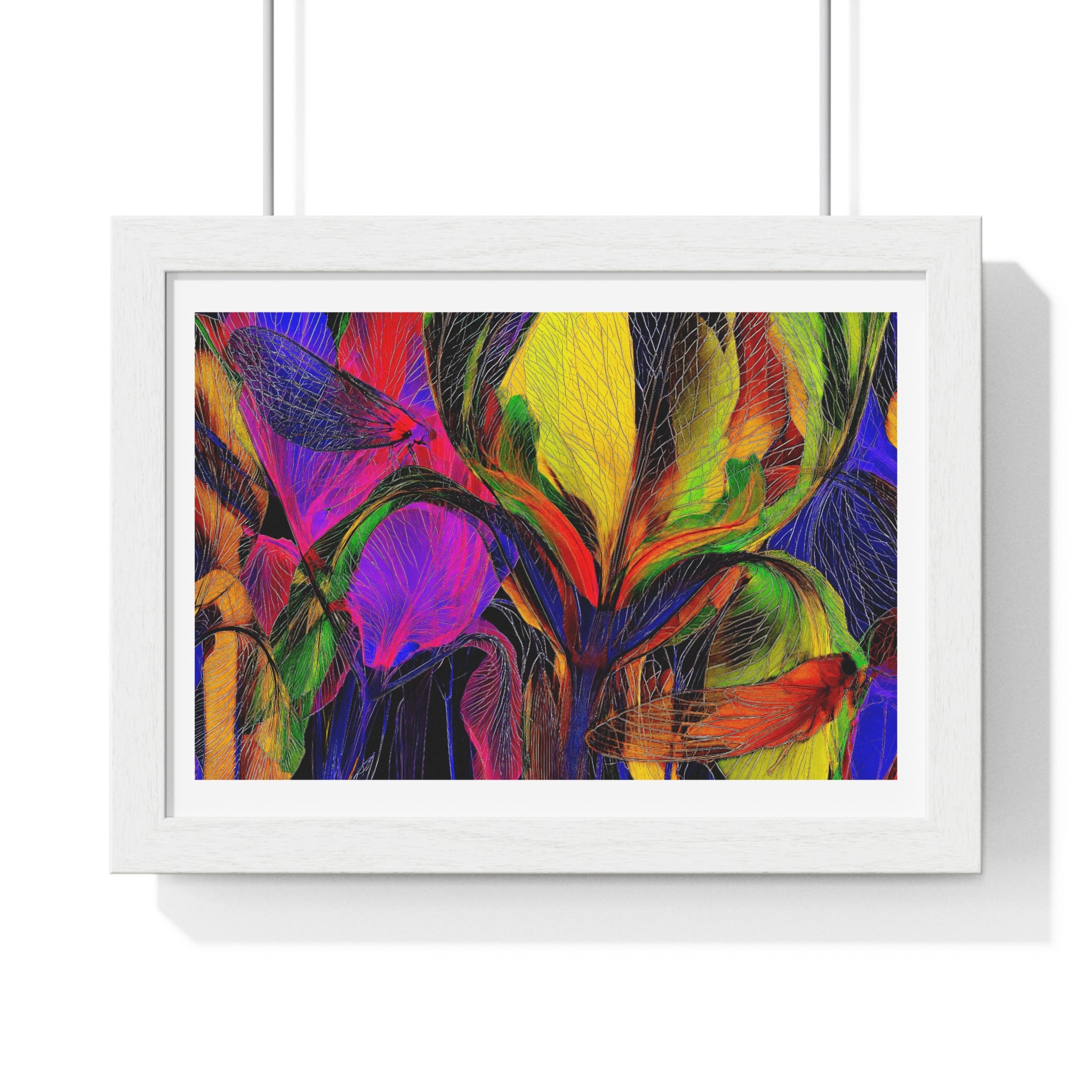 Abstract Rainbow Floral Framed Poster — Colorful Modern Wall Art (Horizontal)