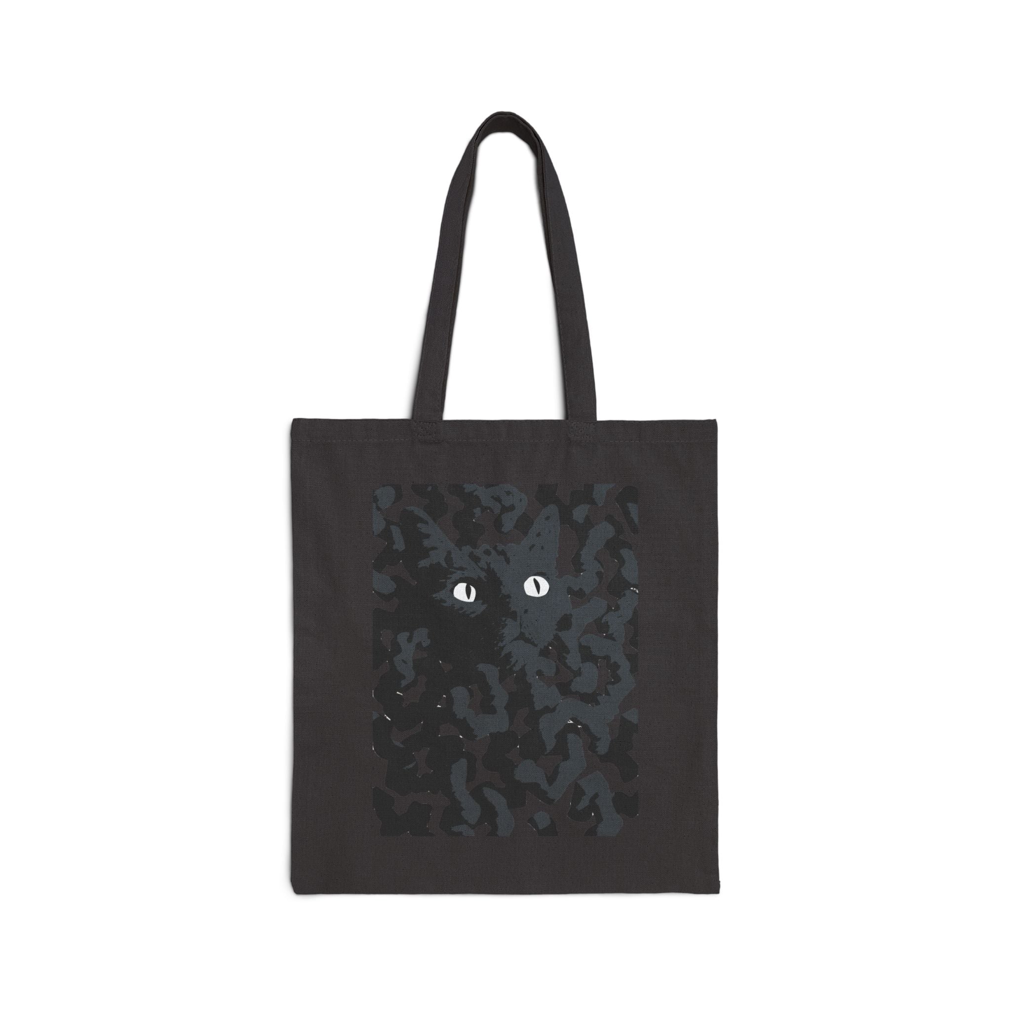 Canvas Tote Bag — Black Cat Camouflage Artwork Tote for Cat Lovers