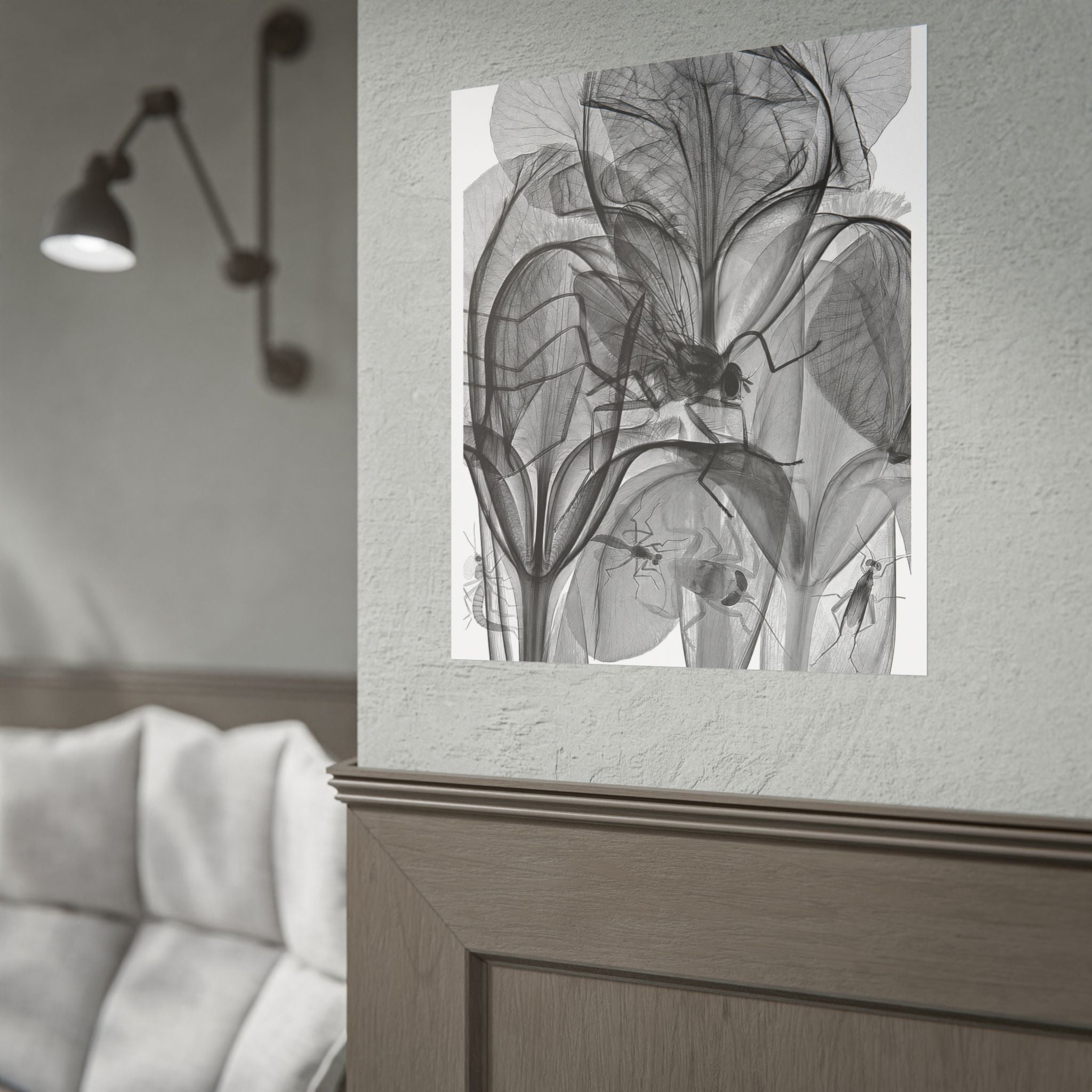 Botanical X-Ray Art Poster — Monochrome Floral Rolled Print
