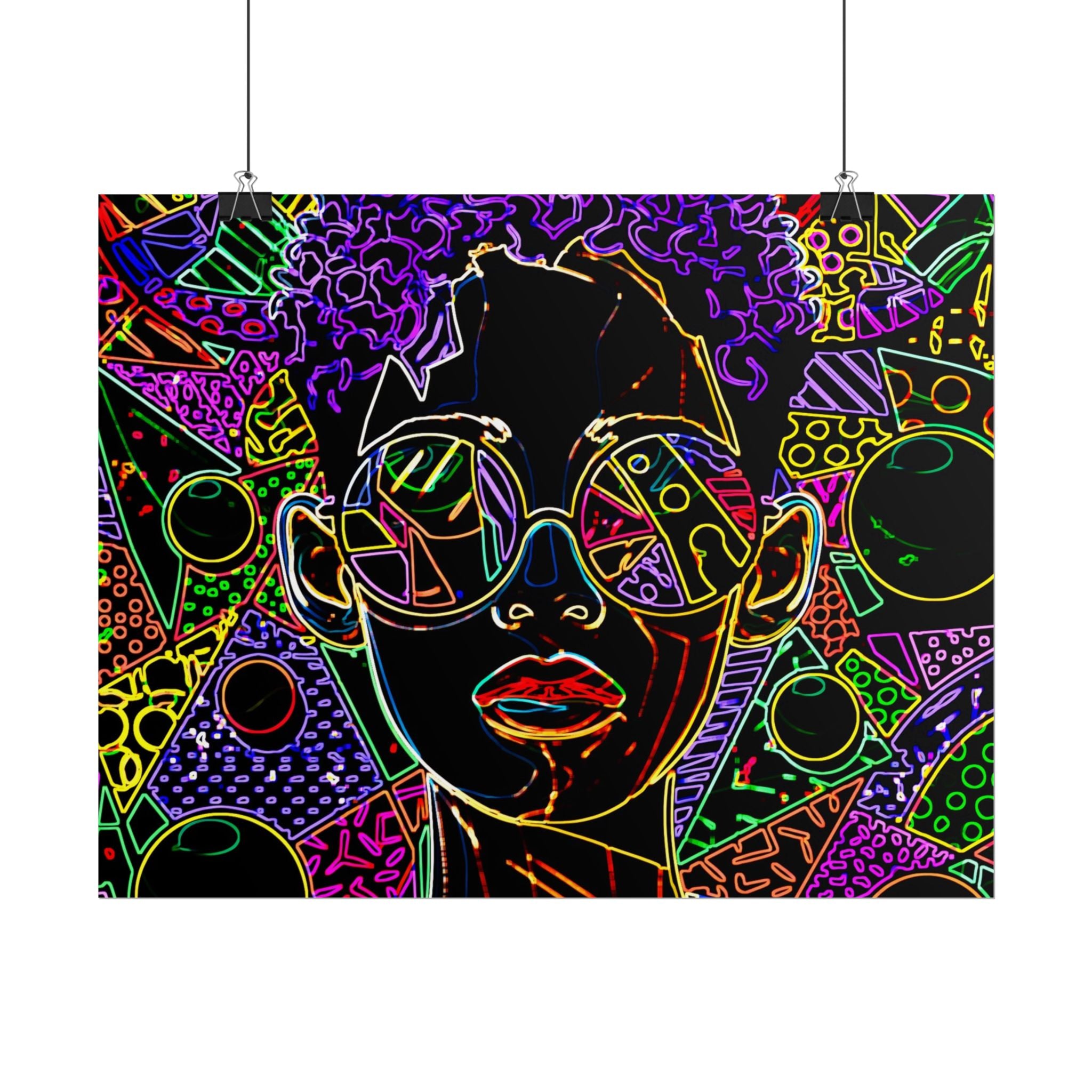 Afrofuturist Neon Portrait Poster
