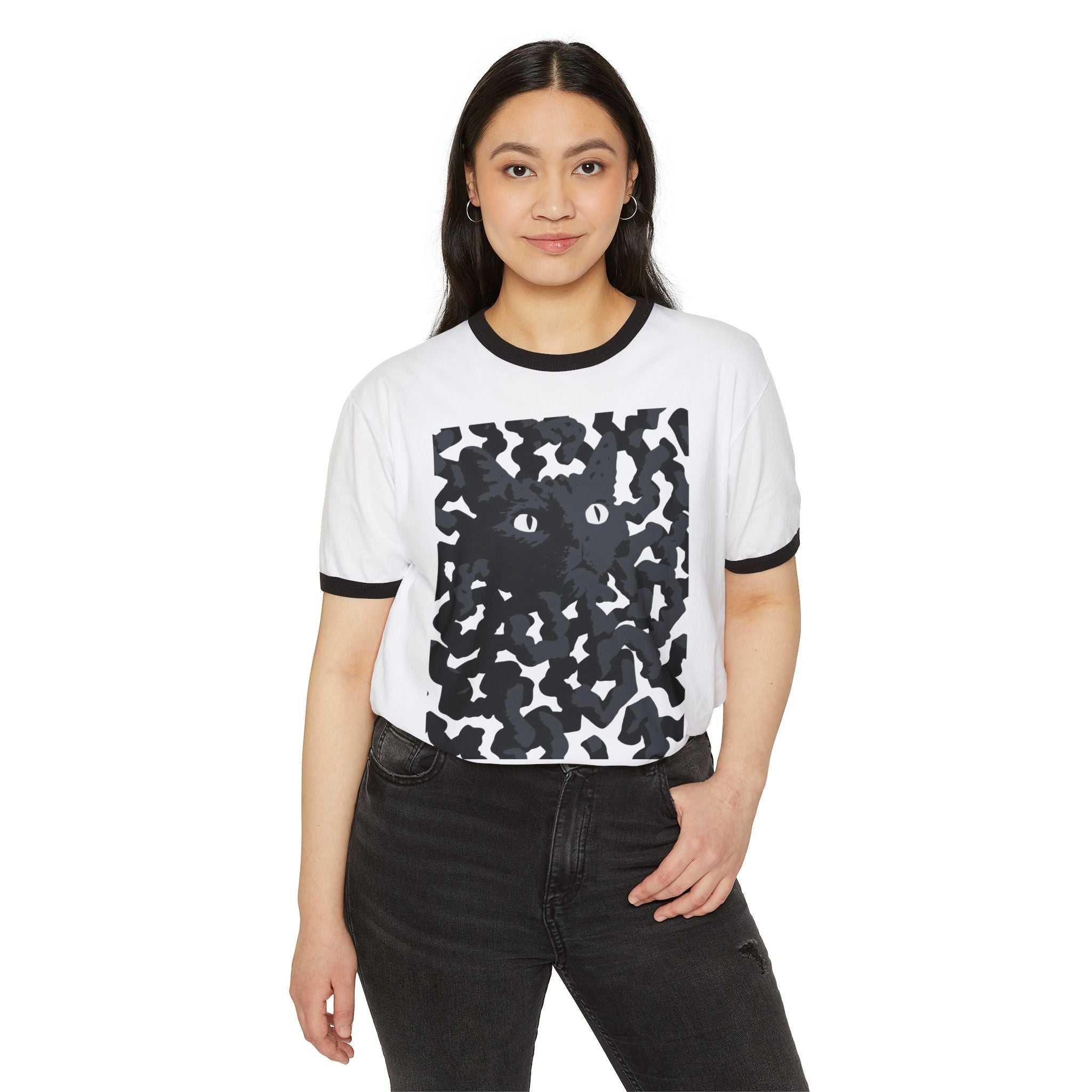 Black Cat Camouflage Ringer Tee