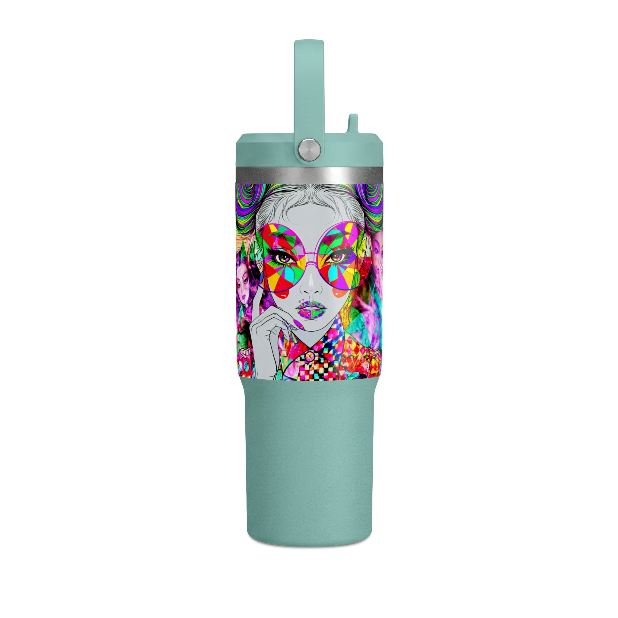Colorful Pop Art Travel Tumbler – 32oz Nomad Insulated Cup with Retro Sunglasses Design
