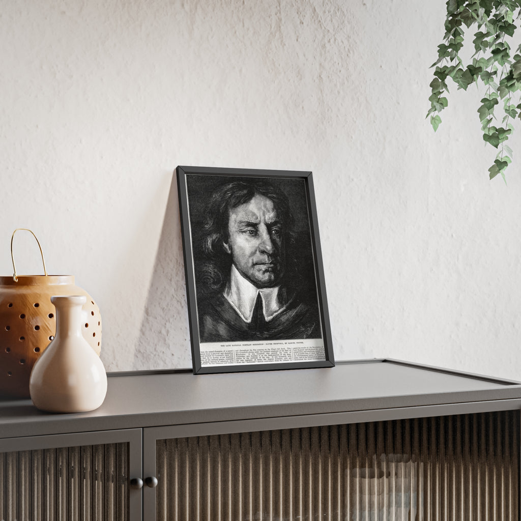 OLIVER CROMWELL. Historical Portrait Poster with Wooden Frame — Vintage Chalk-Style Print