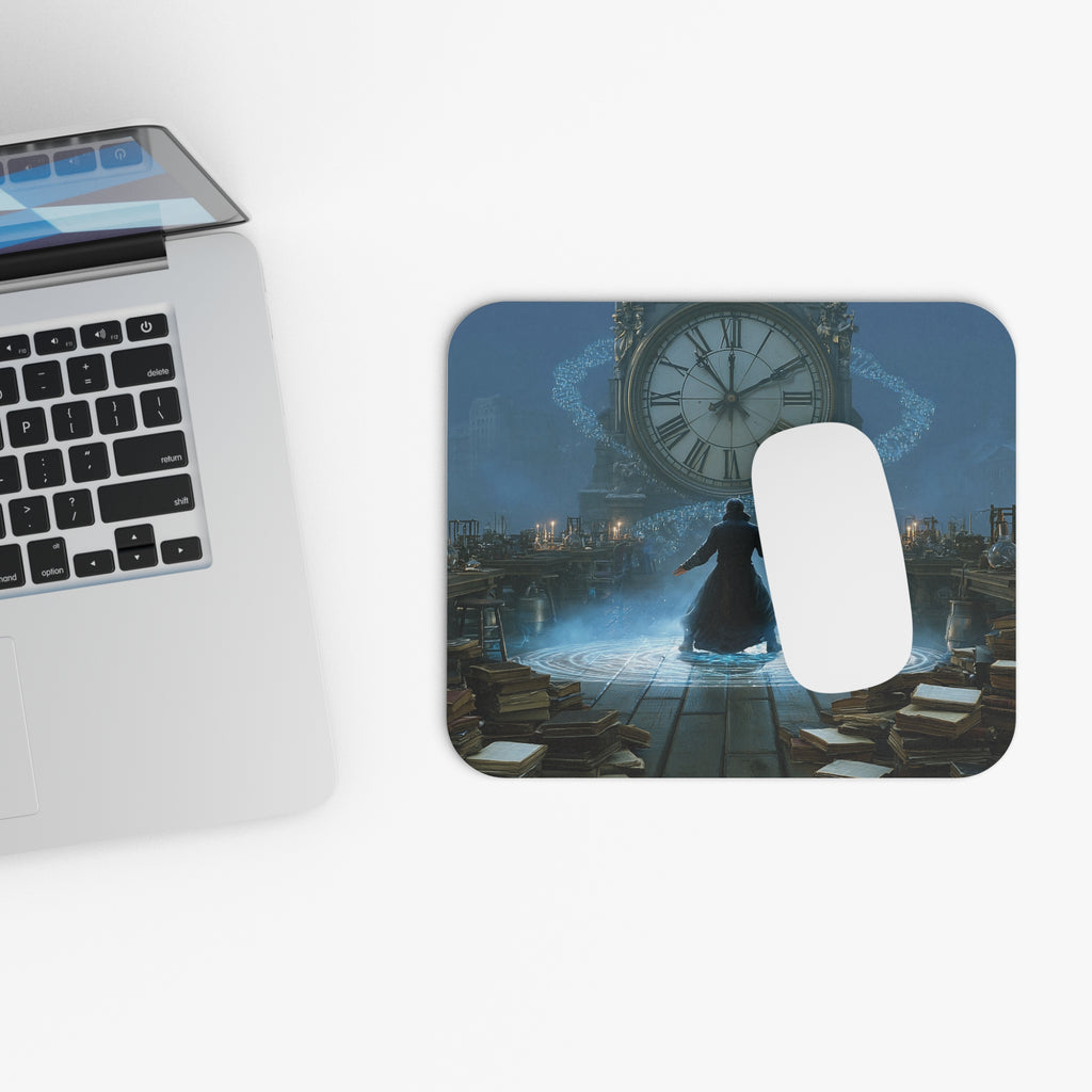 Mystic Library Clockroom Mouse Pad — Fantasy Wizard Desk Mat