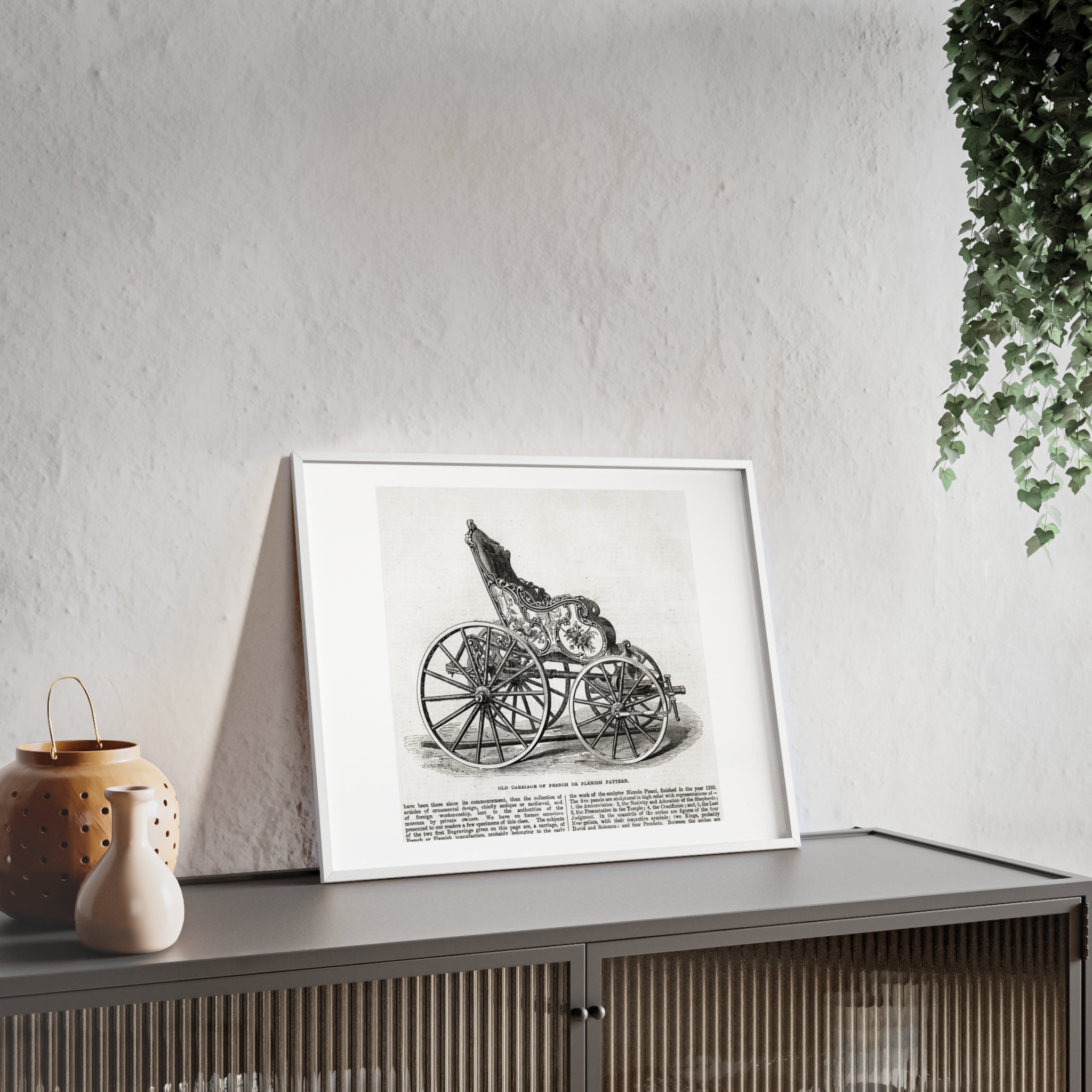 Old Carriage of French or Flemish Pattern. Vintage Carriage Print Poster with Wooden Frame — Antique Transportation Wall Art